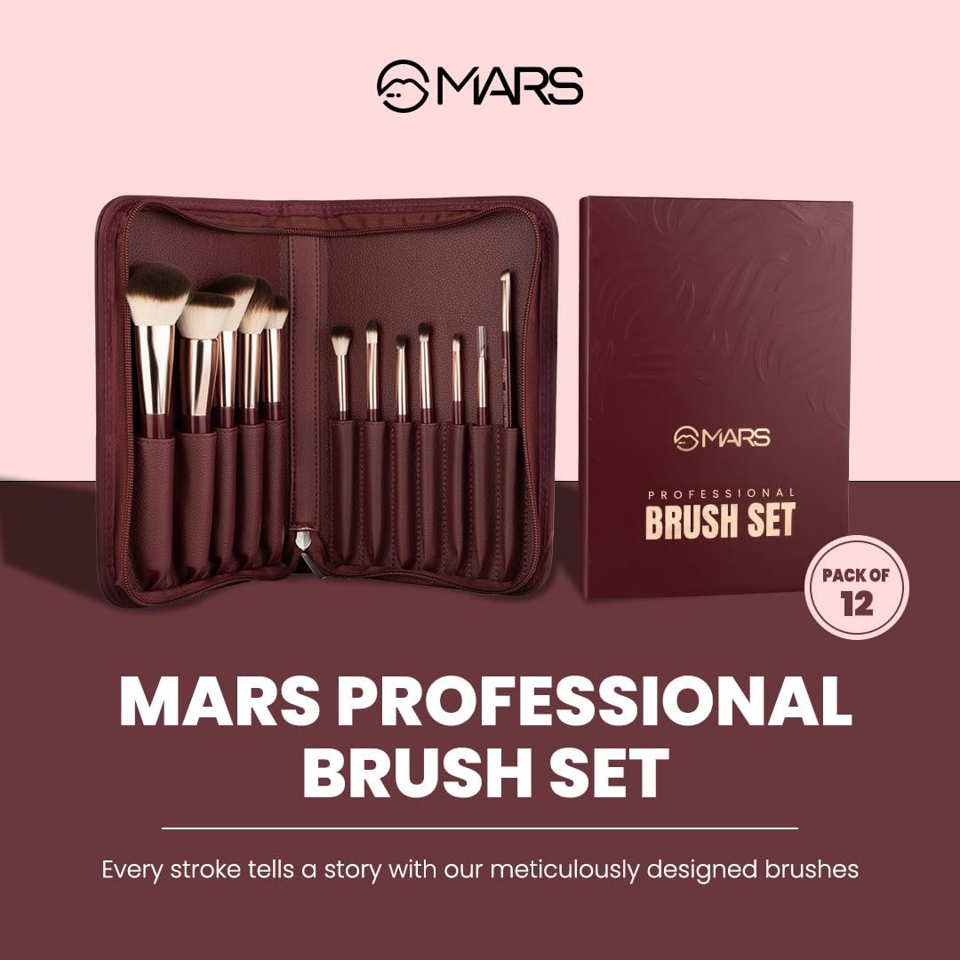 MARS Professional Makeup Brush Set of 12 | Long-Lasting | Soft & Synthetic Bristles | Easy-to-Hold & Precise Application for Face, Eyes & Brows (Maroon) - Image 3