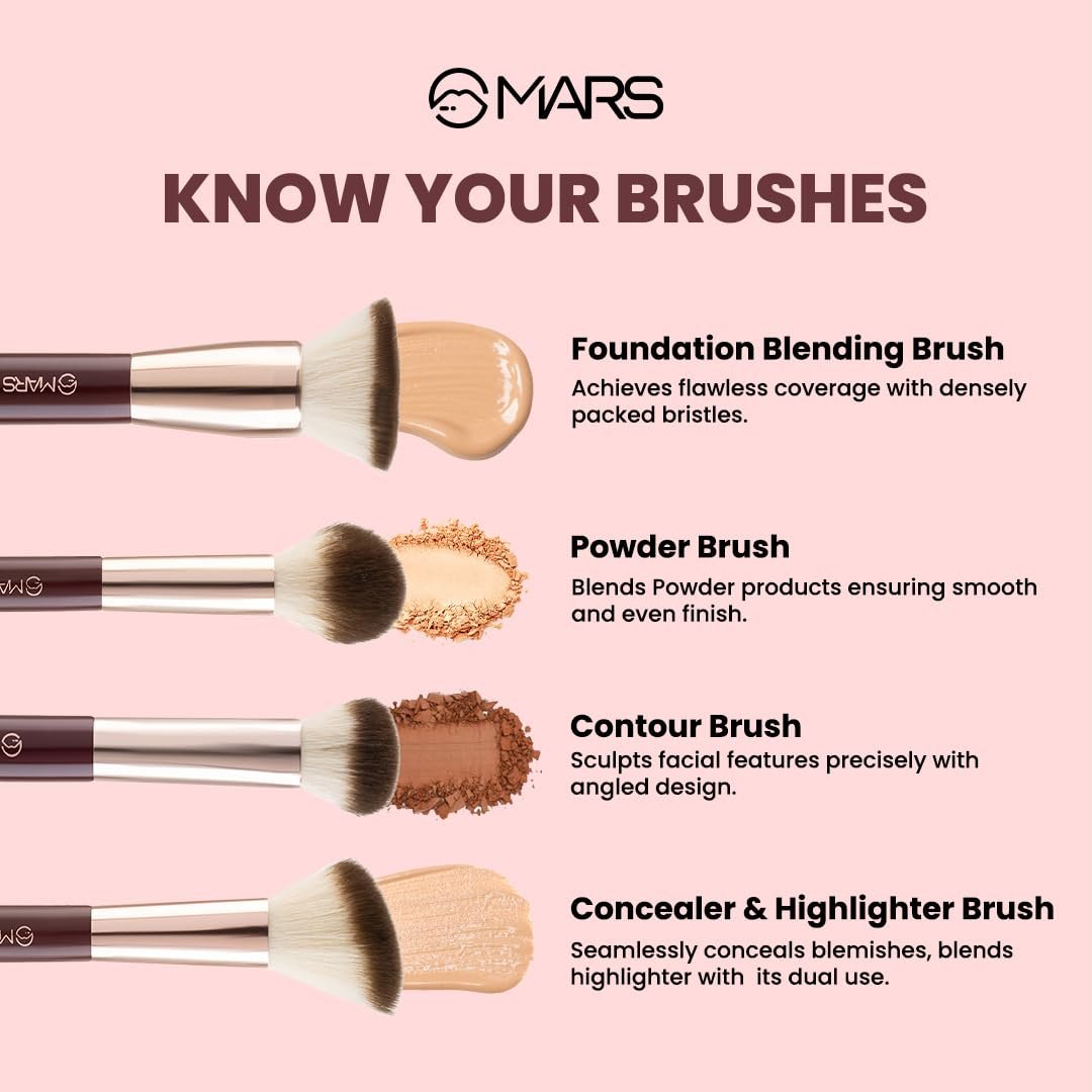 MARS Professional Makeup Brush Set of 12 | Long-Lasting | Soft & Synthetic Bristles | Easy-to-Hold & Precise Application for Face, Eyes & Brows (Maroon) - Image 4