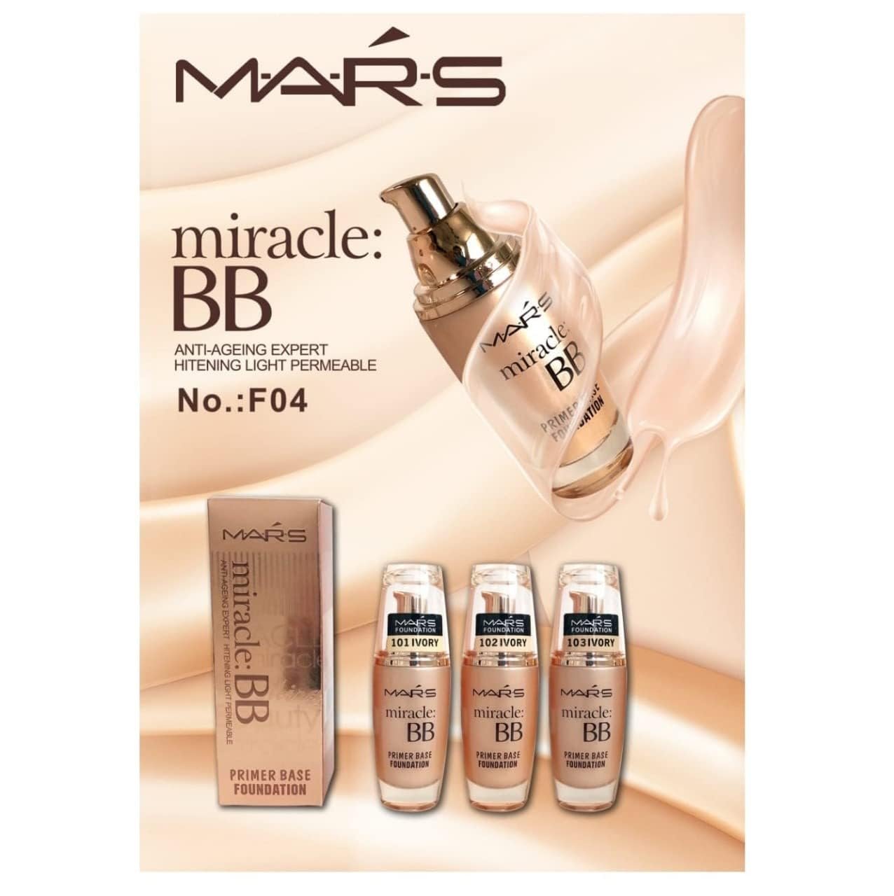 Mars Miracle Bb Makeup Foundation For Women With Primer Base For All Skin Type Light Weight Waterproof F04 60Ml (Pack Of 1). (102-Beige, Free Size) - Image 2
