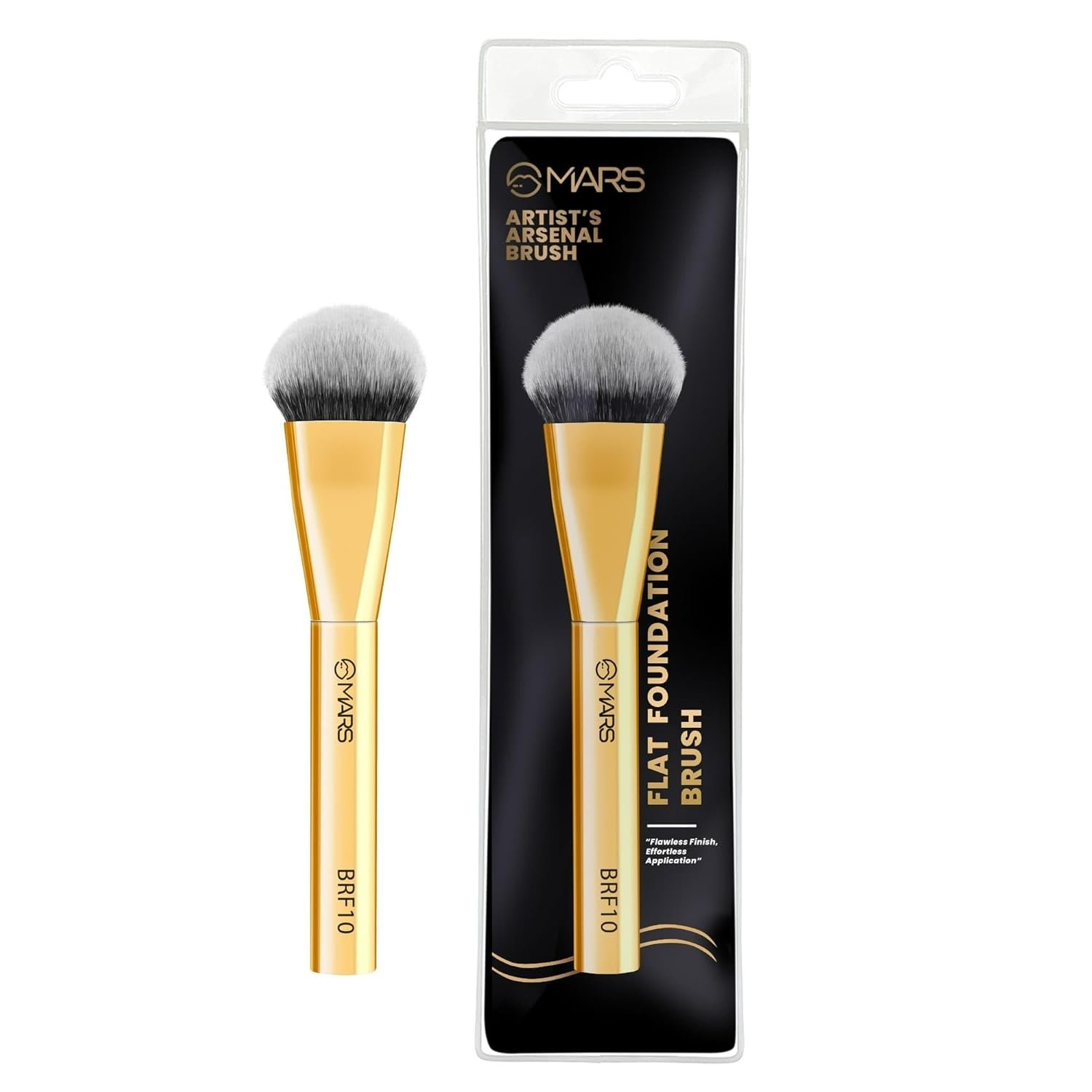 MARS Artist’s Arsenal Flat Foundation Brush | Superior Coverage | Flawless Finish | Effortless Application | Soft Synthetic Bristles | Ergonomic Handle | Versatile Function | Luxe packaging (Golden)
