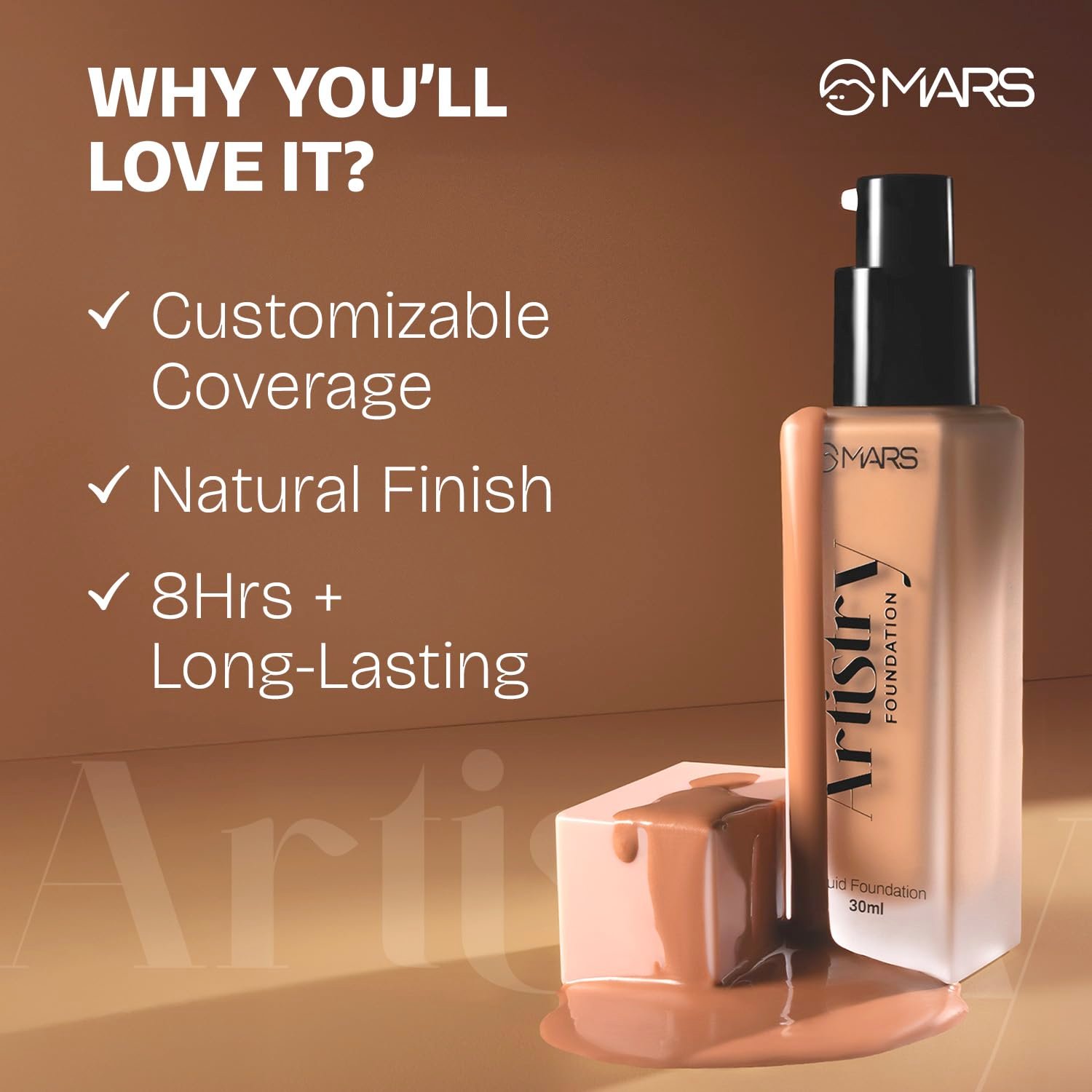 MARS Artistry Liquid Matte Foundation for Radiant Finish (30ml) (06-HONEY BEIGE) | Skincare Ingredients | Medium to High Coverage | Moisturizing | Long-Lasting & Lightweight Formula - Image 2