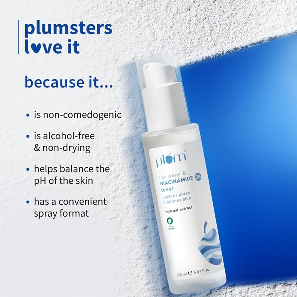 Plum 3% Niacinamide & Rice Water Face Toner | Alcohol-Free Toner for Oily Acne Prone Dry Combination Skin | Pore Tightening & Glowing Skin |Fades Blemishes, Brightens & Smoothens | Women & Men | 150ml - Image 7