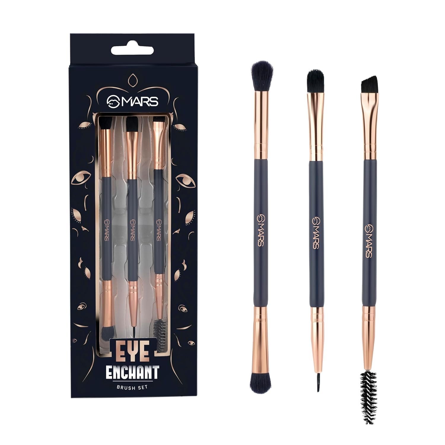 Enchanted Eye Brush Set of 3 | Multipurpose Eye Makeup, Eyebrow & Liner Brushes | Soft Bristles | Compact & Travel Friendly