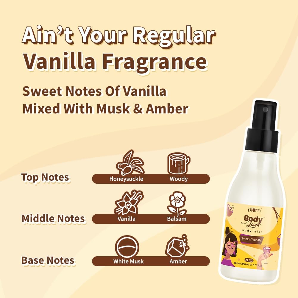 Plum BodyLovin' Smokin' Vanilla Body Mist | Long Lasting Spicy Fragrance for Women & Men With Honeysuckle, Musk | High on Fun | Travel-Friendly Perfume Spray 150 ml - Image 4