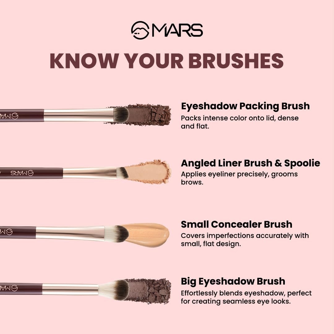 MARS Professional Makeup Brush Set of 12 | Long-Lasting | Soft & Synthetic Bristles | Easy-to-Hold & Precise Application for Face, Eyes & Brows (Maroon) - Image 6