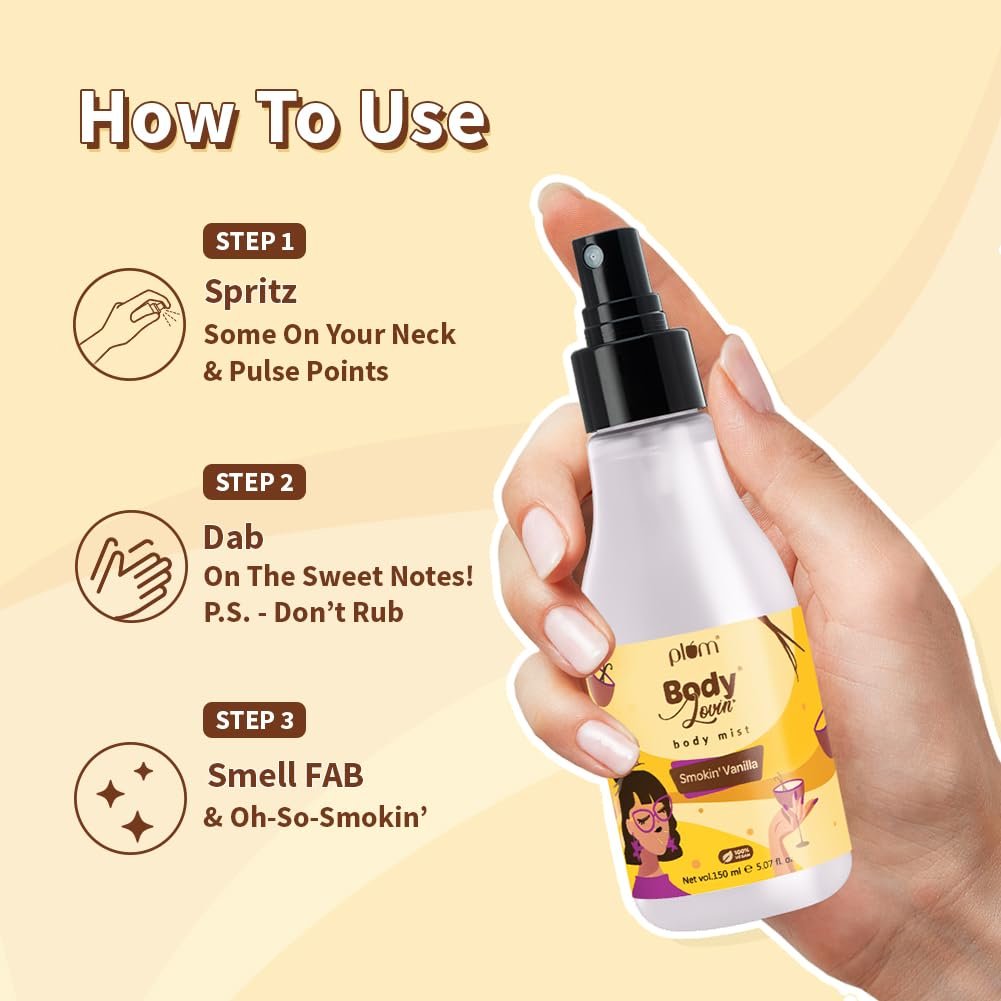 Plum BodyLovin' Smokin' Vanilla Body Mist | Long Lasting Spicy Fragrance for Women & Men With Honeysuckle, Musk | High on Fun | Travel-Friendly Perfume Spray 150 ml - Image 6