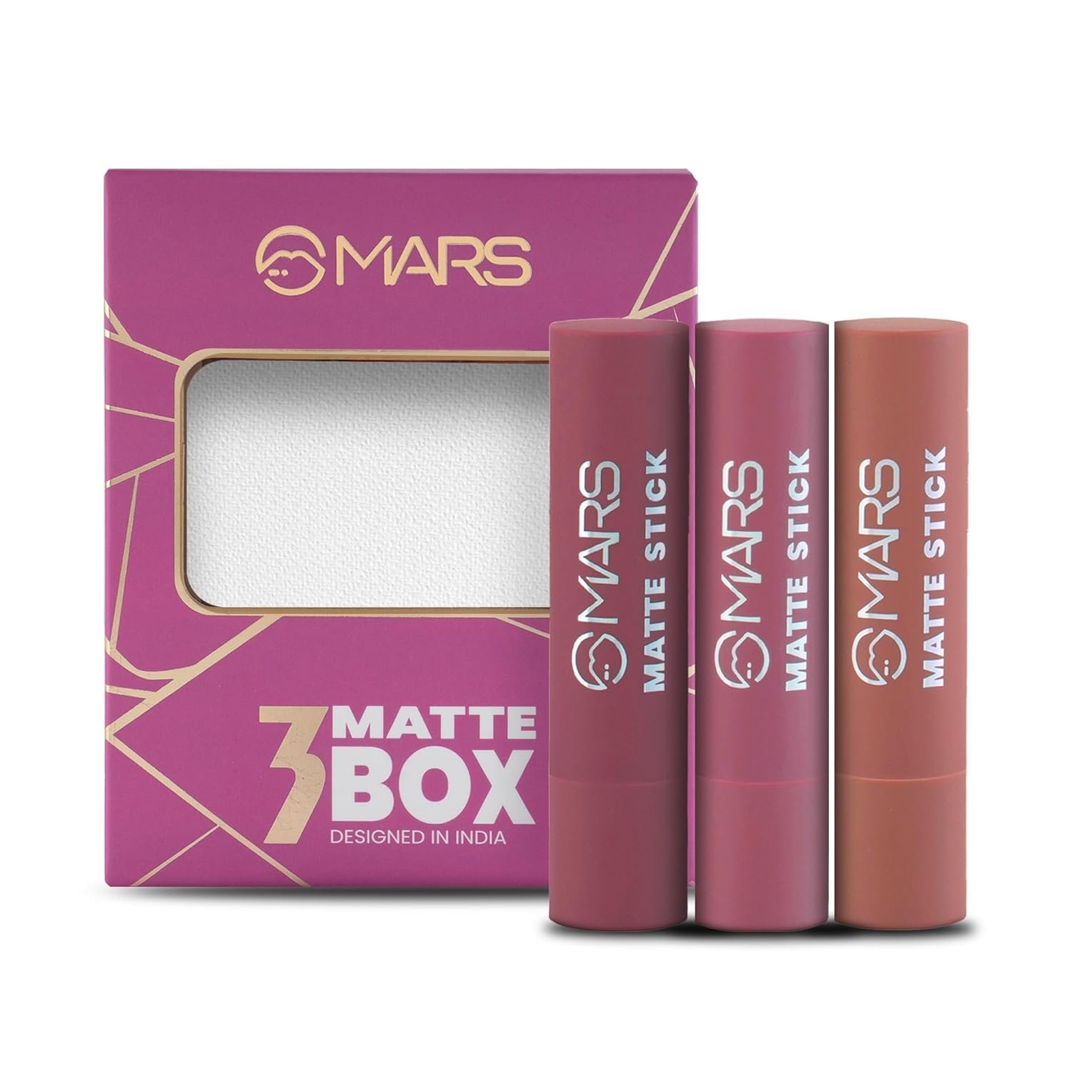 MARS PREMIUM Matte Box Set of 3 Lipsticks for Women | Long-Lasting | Smooth Finish | Moisturising | One Swipe Pigmentation