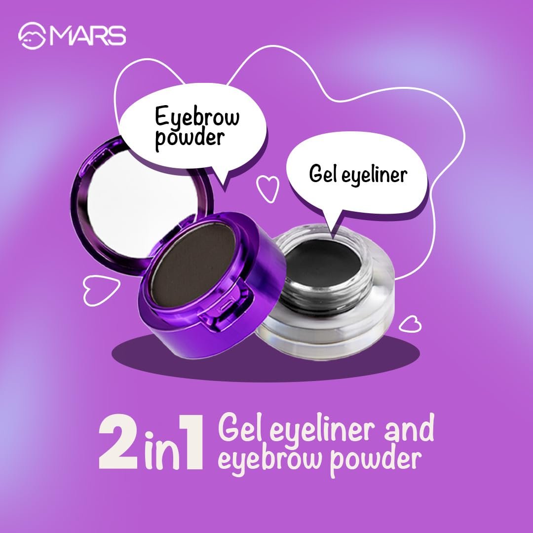 MARS Eyelove Multi Pods Gel Eyeliner & Eyebrow Powder With Dual Ended Brush | Smudge Proof & Water Proof | Long Lasting | Rich Pigmentation | Inbuilt Mirror for Touch-up (3.5gm) (Black) - Image 5