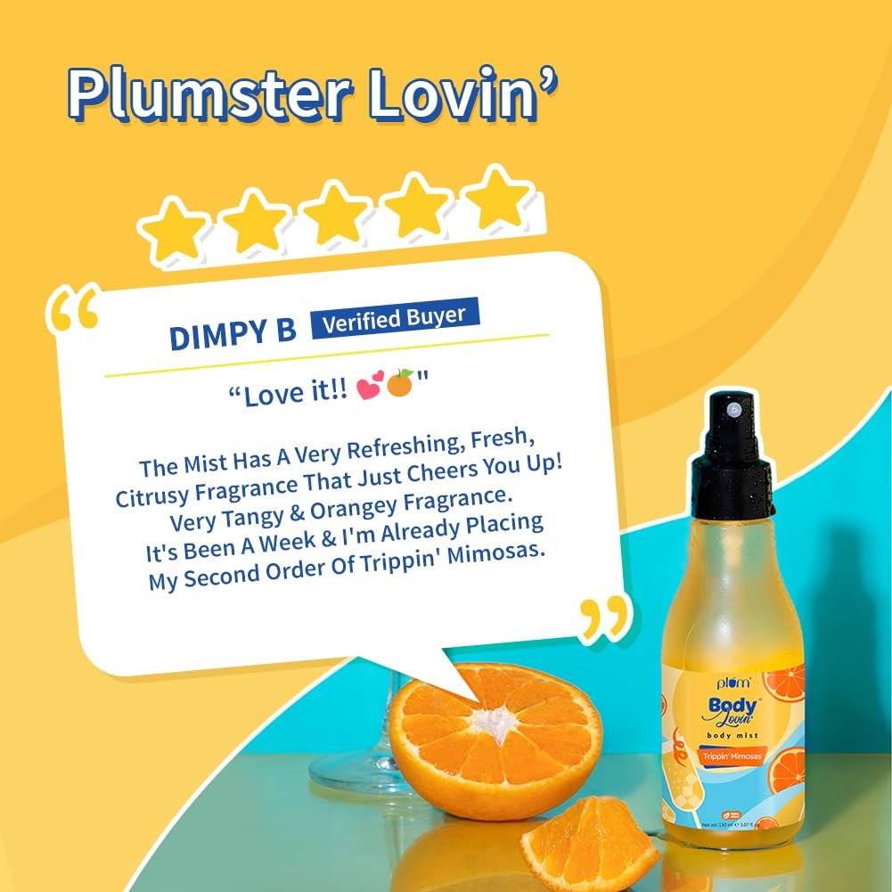 Plum BodyLovin' Trippin' Mimosas Body Mist | Long Lasting Citrus Fragrance For Women & Men With Grapefruit, Red Berries & Musk | High On Fun | Travel-Friendly Perfume Body Spray 150 ml - Image 5