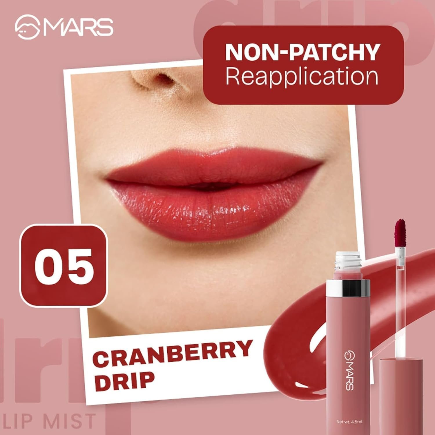 Mars PREMIUM Drip Lip Mist for Women (4.5 ml) (05-Cranberry Drip) | Dual Function | Buildable Color | Glossy Finish | Long-Lasting | Hydration | Light-Weight… sh -7711