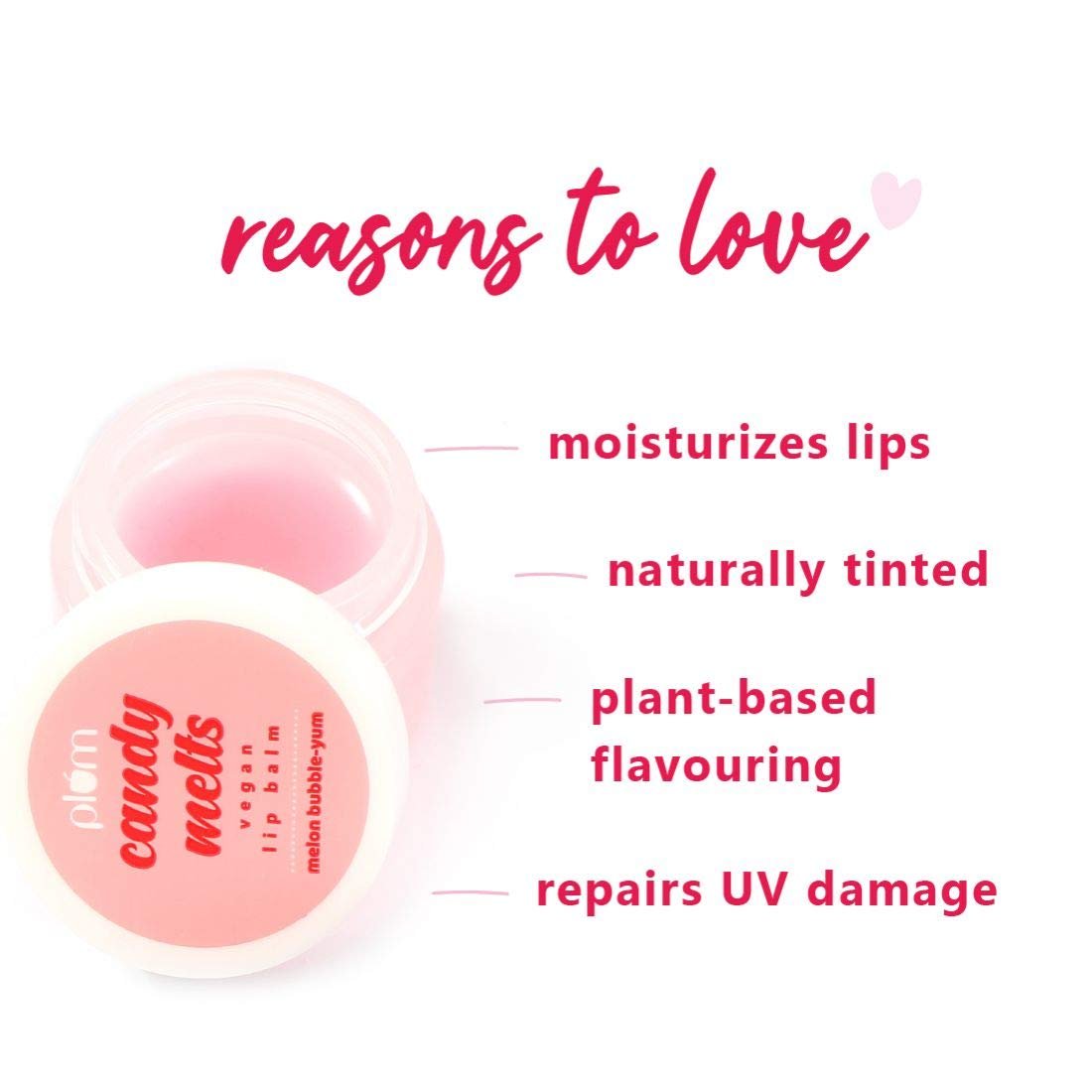 Plum Candy Melts Vegan Lip Balm | Melon Bubble-Yum | Natural UV Protection | Ultra Moisturization | Added Shine | 100% Vegan | Paraben Free | 12g - Image 3