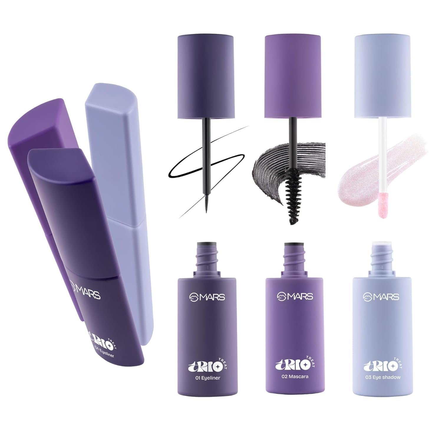 Trio Treat 3-in-1 EYE Beauty Kit with Glossy Liquid Eyeliner, Mascara, Glitter Eyeshadow, Premium Makeup Set – 24.5g, TT01