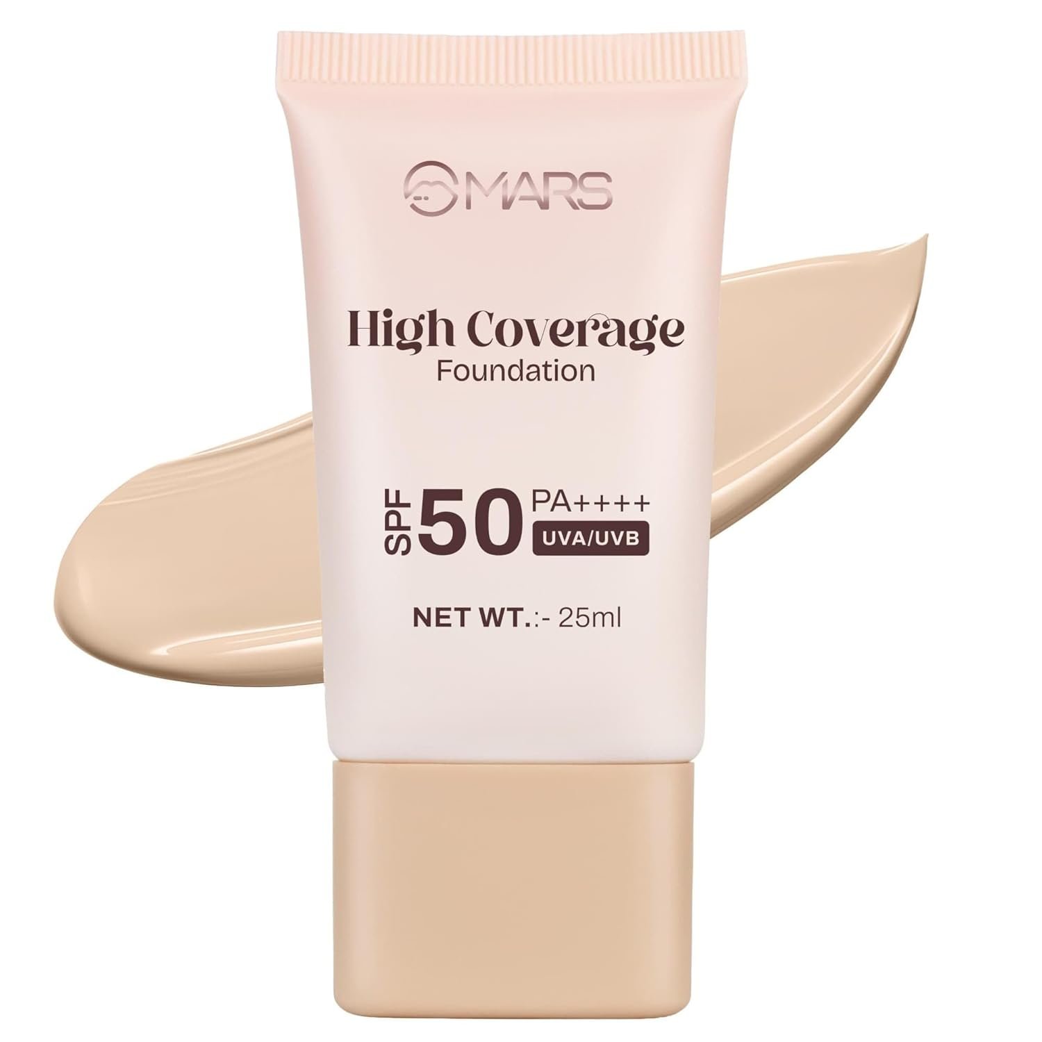MARS High Coverage Foundation SPF50 PA++++UVA & UVB Protection, Lightweight, Suitable for All Skin Types(03-Natural Beige), 25Ml