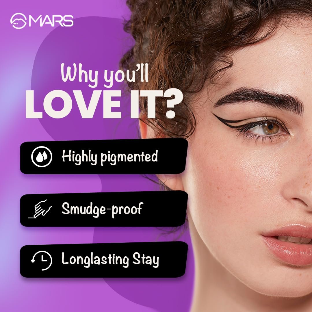 MARS Eyelove Multi Pods Gel Eyeliner & Eyebrow Powder With Dual Ended Brush | Smudge Proof & Water Proof | Long Lasting | Rich Pigmentation | Inbuilt Mirror for Touch-up (3.5gm) (Black) - Image 2