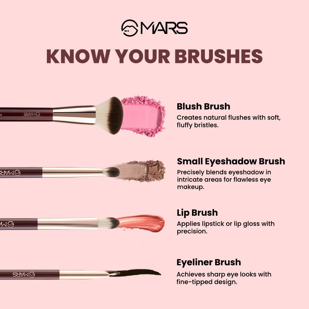 MARS Professional Makeup Brush Set of 12 | Long-Lasting | Soft & Synthetic Bristles | Easy-to-Hold & Precise Application for Face, Eyes & Brows (Maroon) - Image 5