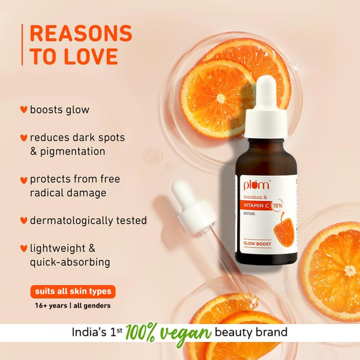 Plum 15% Vitamin C Advanced Serum for Glowing Skin | for Oily, Dry & Combination Skin | Reduce Pigmentation & Dark Spots |with Mandarin | Non-Irritating, Hydrating & Soothing | Men & Women | 20ml - Image 2