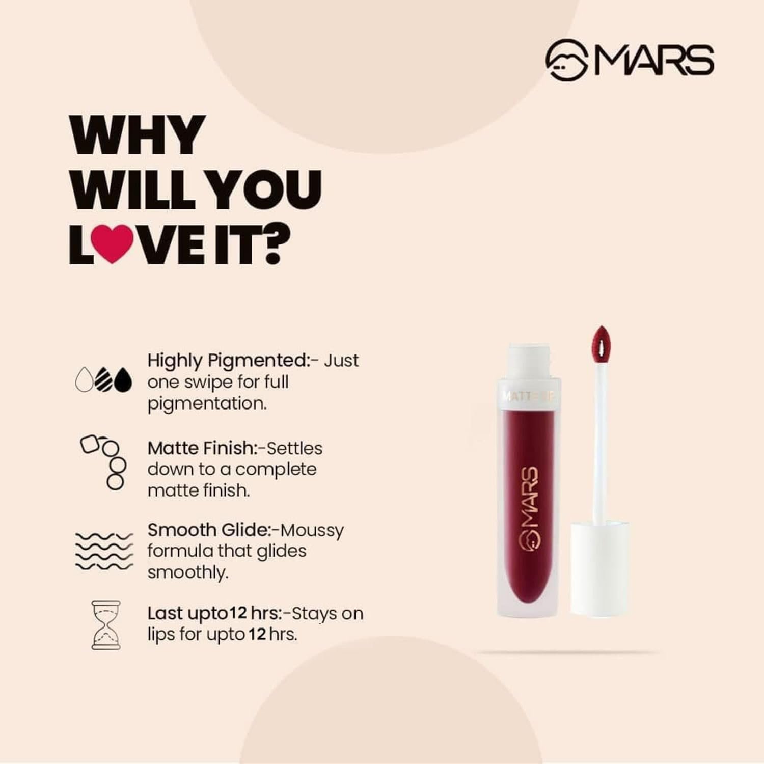 MARS Matte Liquid Lip Color | Long Lasting | Non-Transfer & Waterproof Lipstick for Women (4.5 ml) (12-I Will Be Damned) - Image 2