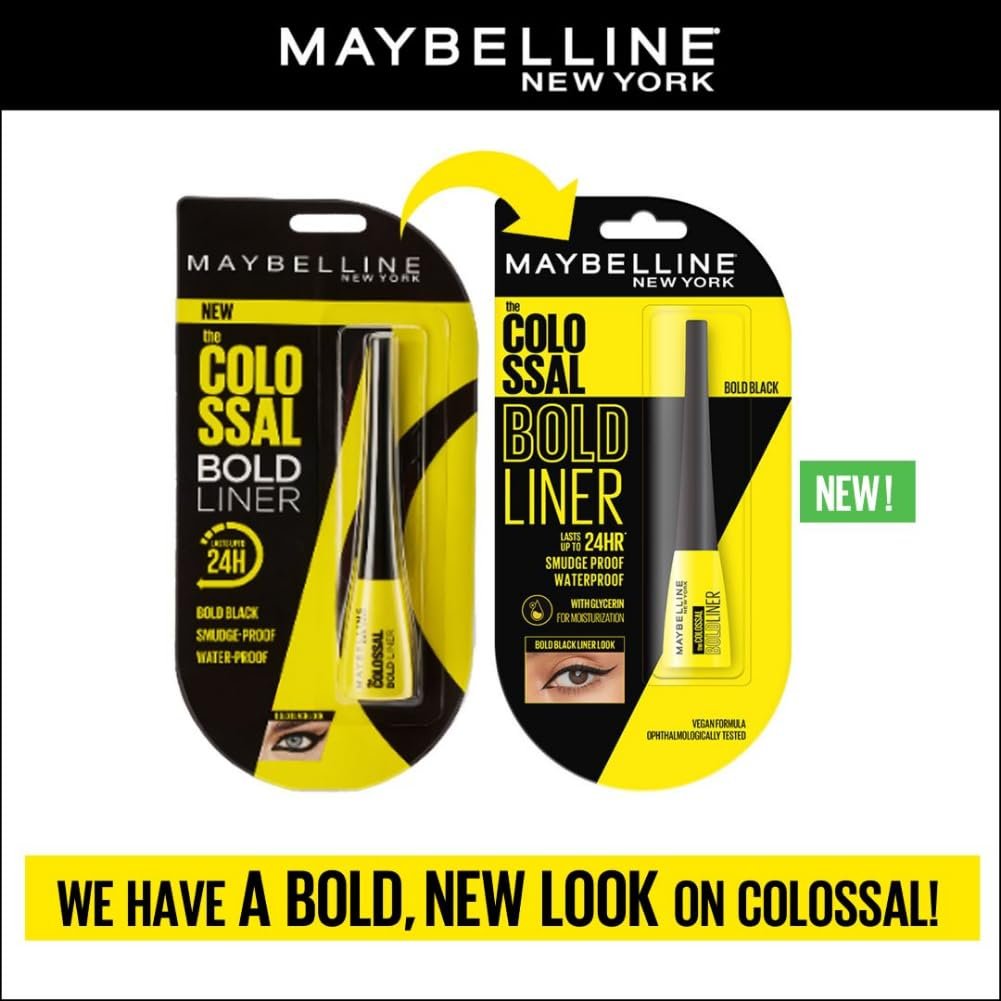 Maybelline New York Colossal Bold Liner – Black, smudge-proof and water-proof Long-lasting eyeliner. Maybelline New York Colossal Bold and dark eyeliner is for everyday use | 3ml