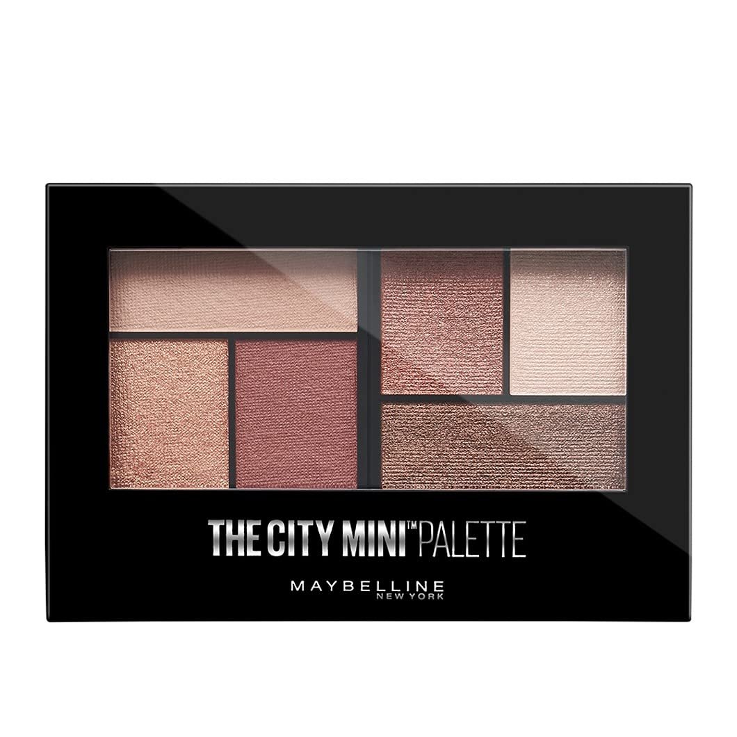 Maybelline New York The City Mini Eye Shadow Palette – 5th Avenue Sunset, 6 Highly Blendable Shades, Shimmer & Metallic Finish. The City Mini Eyeshadow Palette is Pigmented & Long-lasting