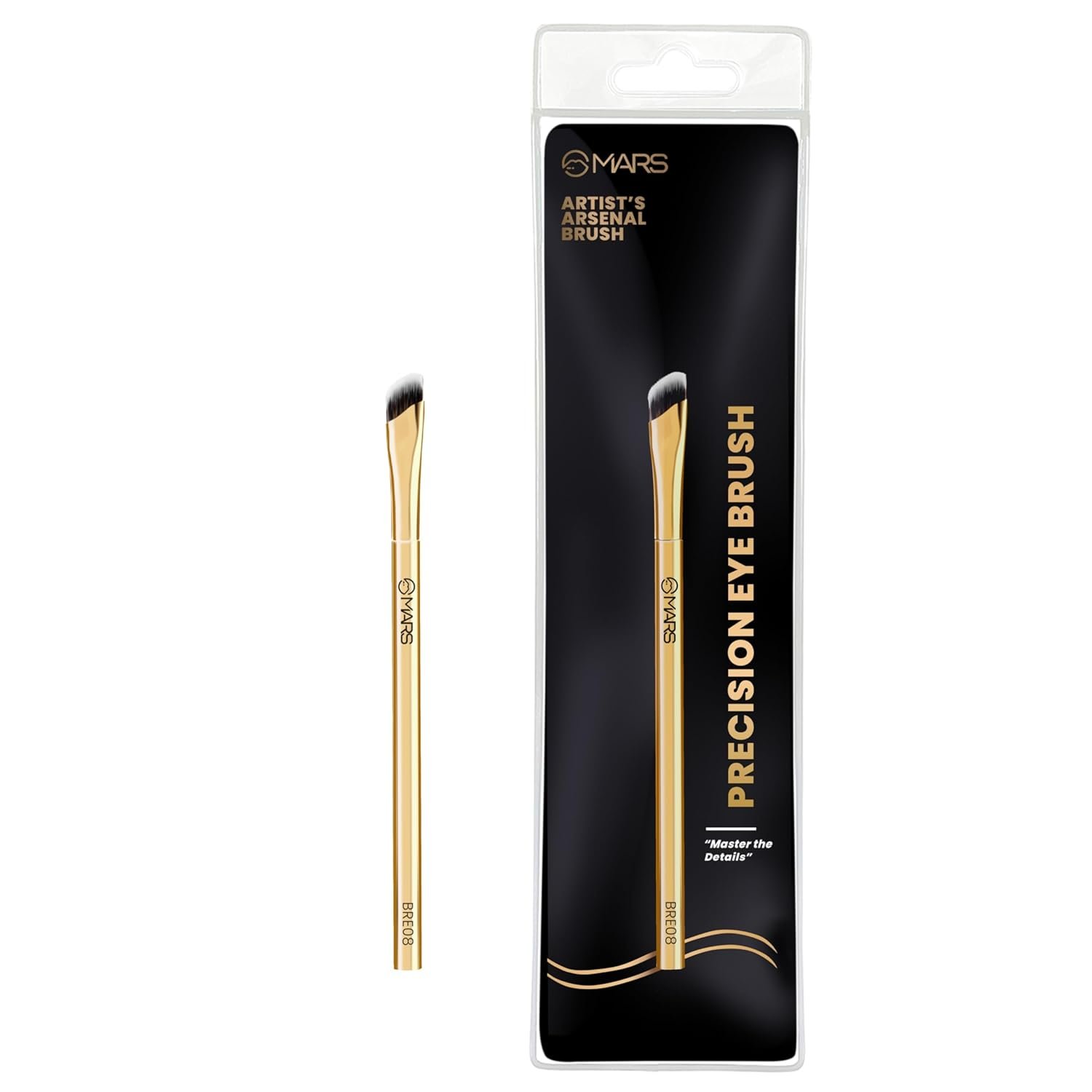 MARS Artist’s Arsenal Precision Eye Brush | Ultra-Fine Bristles | Perfect for Master Detailed Application | Multi-Functional | Soft and Ergonomic Design | Luxe Packaging (Golden)