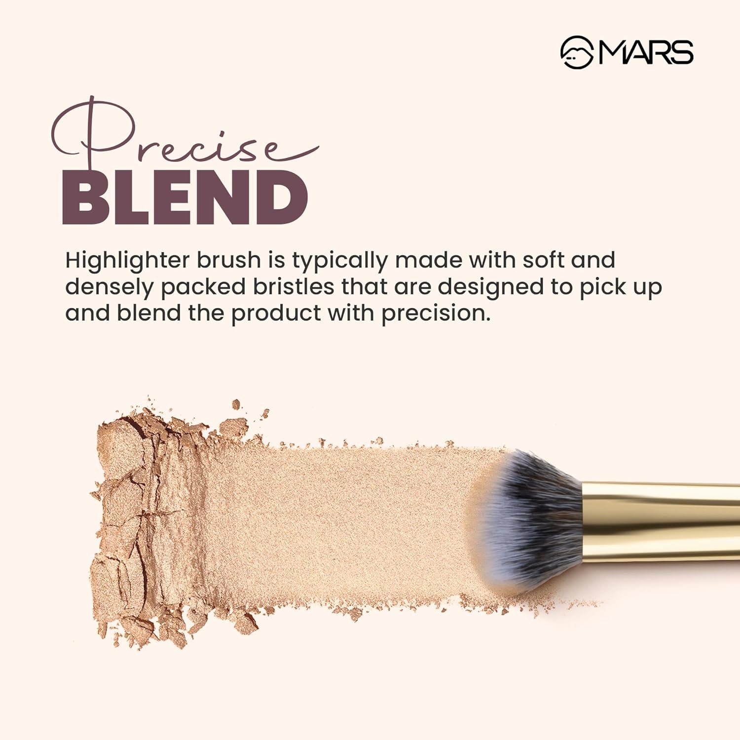 MARS Artist's Arsenal Professional Dense Highlighter Brush For Face | Precise Synthetic Bristles | Feather Soft Touch | Professional Makeup Brush - Image 2