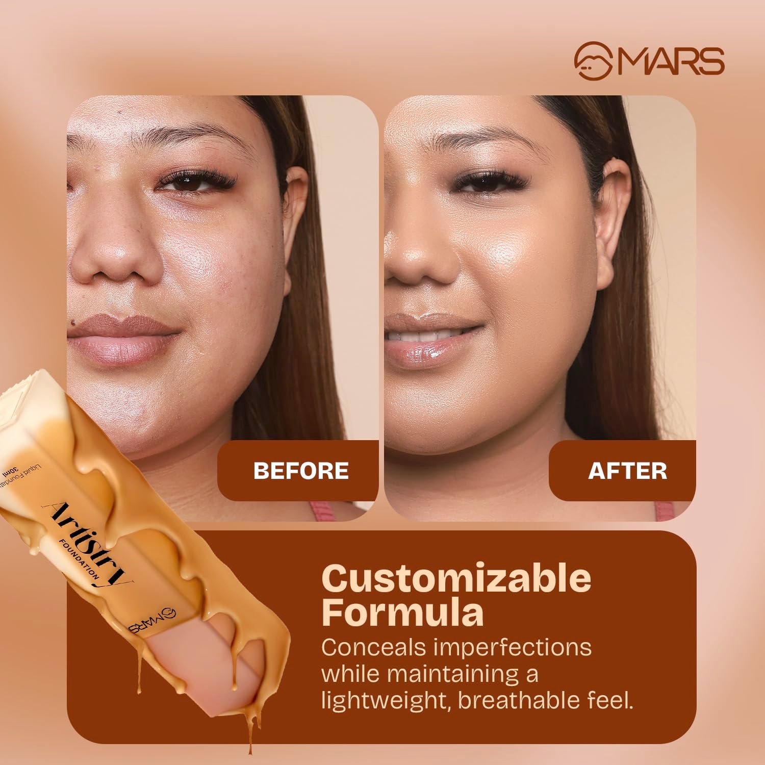 MARS Artistry Liquid Matte Foundation for Radiant Finish (30ml) (06-HONEY BEIGE) | Skincare Ingredients | Medium to High Coverage | Moisturizing | Long-Lasting & Lightweight Formula - Image 4