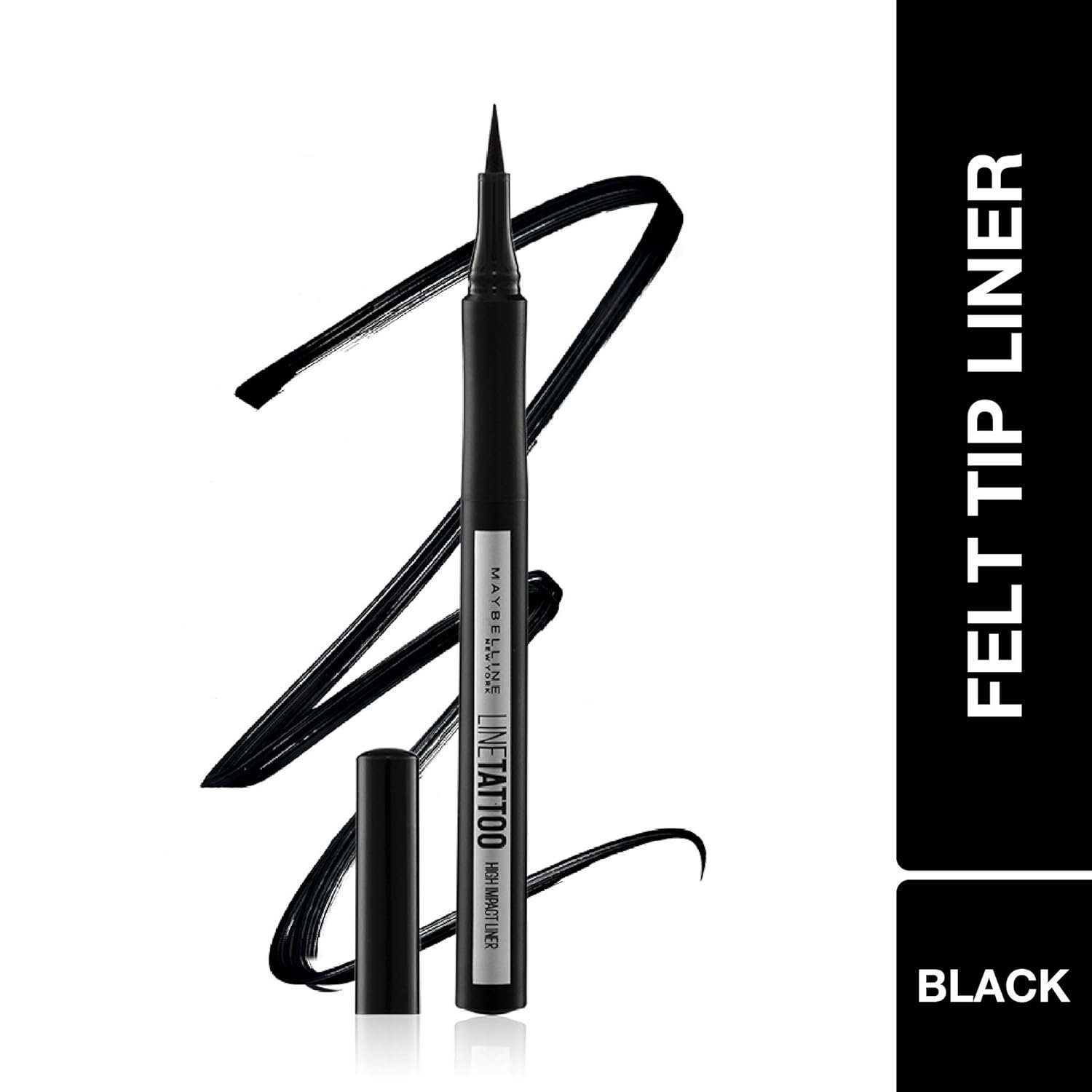 Maybelline New York Pencil Matte Finish Eyeliner, Intense Eyeliner, Long-lasting, Felt-tip Applicator, Line Tattoo High Impact Liner, Black (Pack of 2)