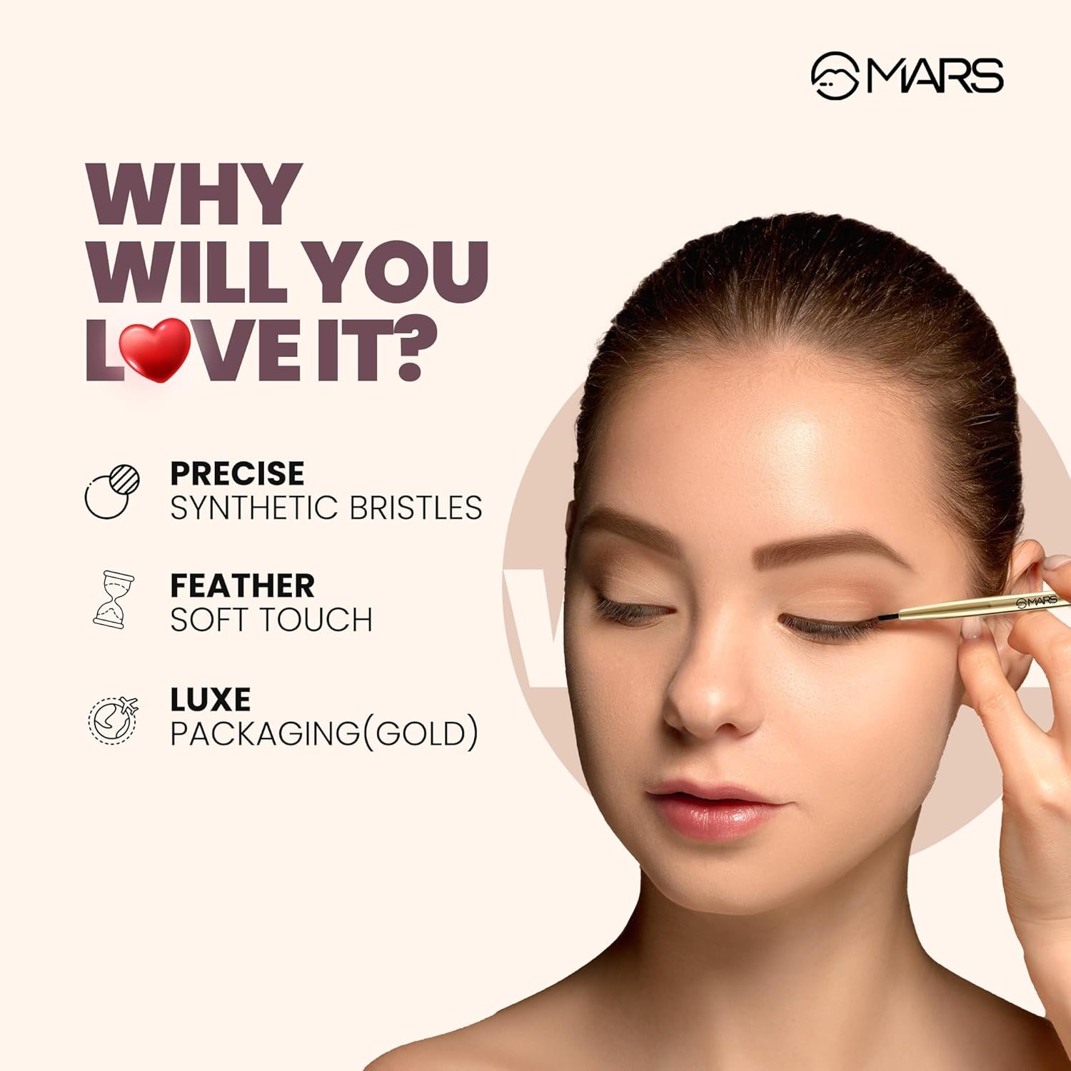 MARS Artist’s Arsenal Professional Eyeliner Brush | Feather Soft Touch | Precise Synthetic Bristles | Perfect For Winged Eye Liner | Luxe Packaging Makeup Brush (Golden)