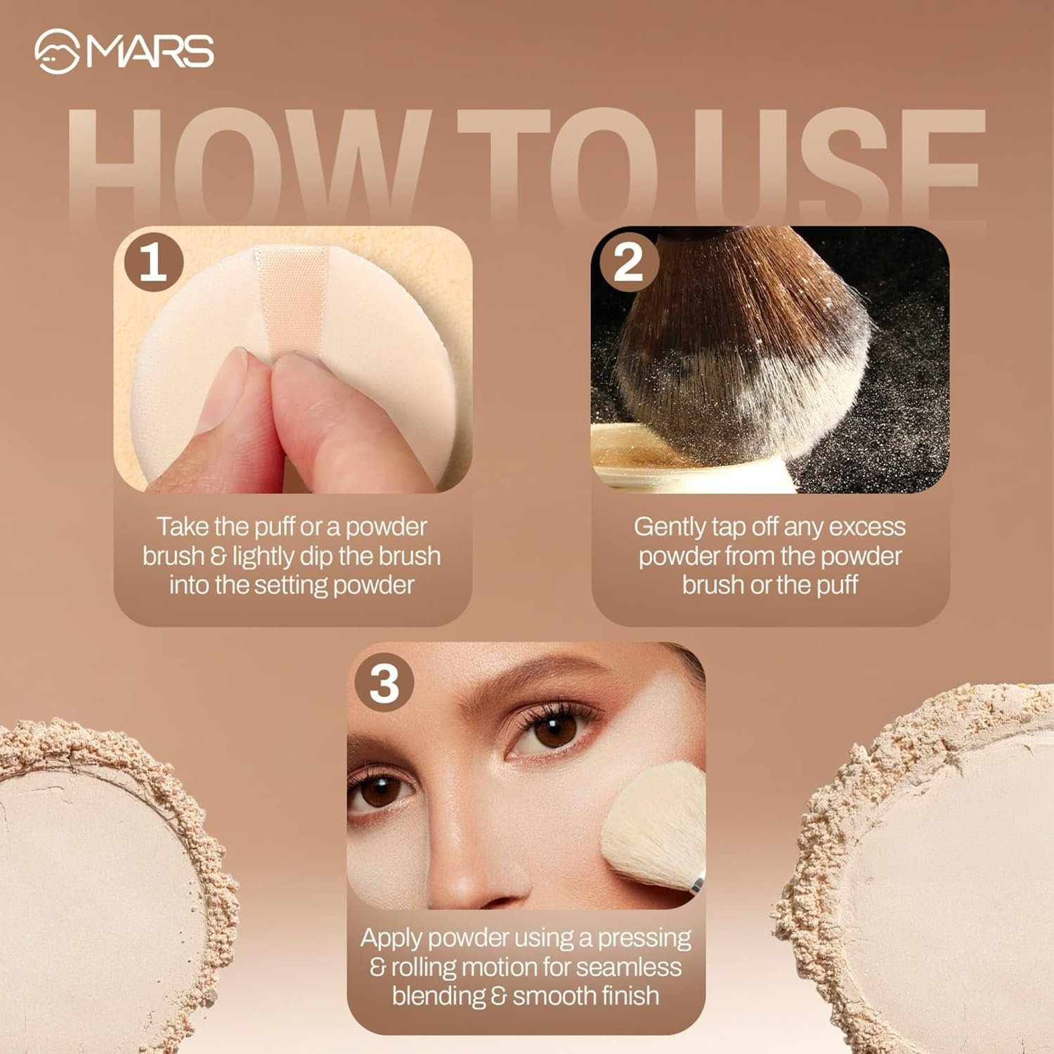 MARS Born To Bake Setting Loose Powder For Oil Control Matte Finish (8.0gm) (VANILLA EXTRACT) | Ultra-Fine & Weightless | Long-Lasting | Crease Proof | Blurs Pores & Smooths Fine Lines - Image 4