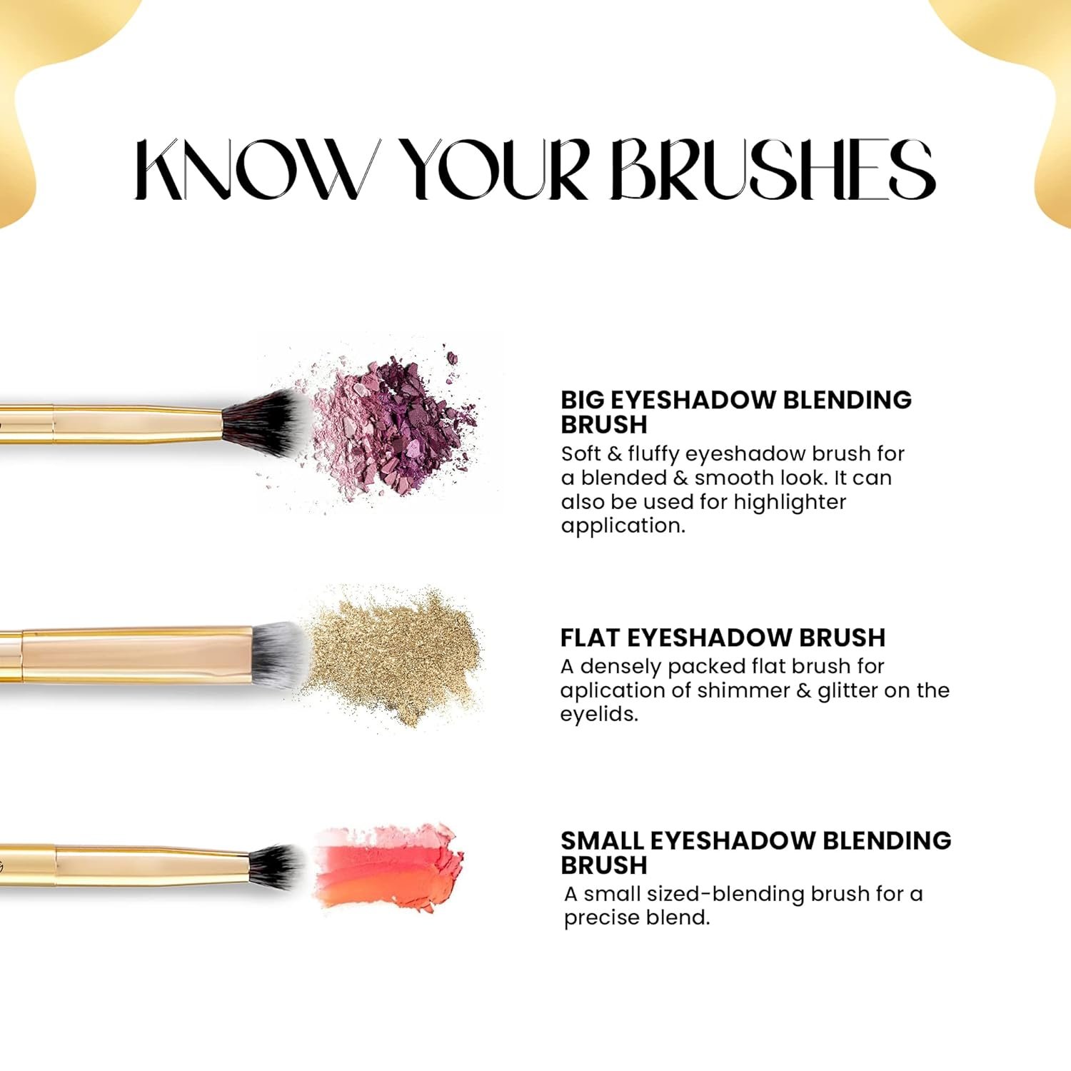 MARS Artist's Arsenal Makeup Brush Set for Professional Makeup | Eyeshadow Blending Brushes (3pcs) | Foundation, Blush, Powder and Foundation Brush (1pcs each) - Image 3