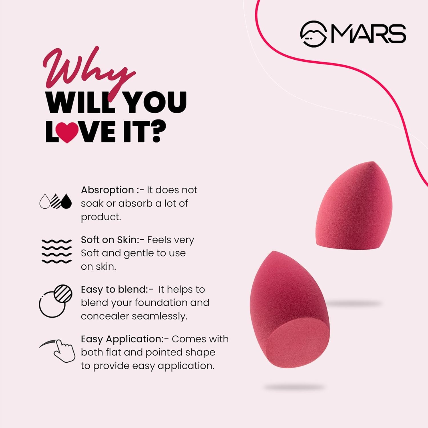 MARS Master Blender for Makeup | Dual-Sided Excellence | Flat for Precision | Premium Material | Durable | Less Product Absorption | Slant Shaped For Even Application
