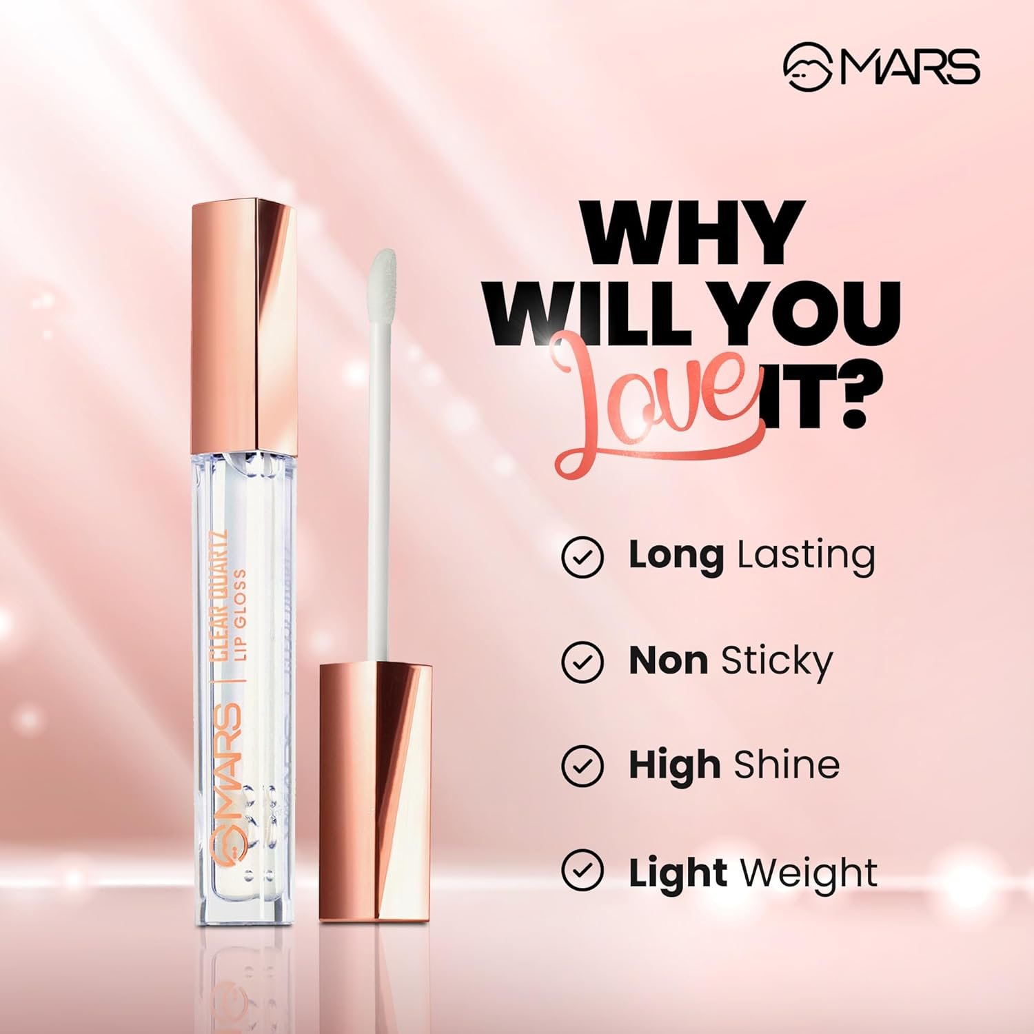 MARS Clear Quartz Lip Gloss for Women | Hydrating & High Shine | Lightweight & Comfortable Lip Gloss (3.0 ml)