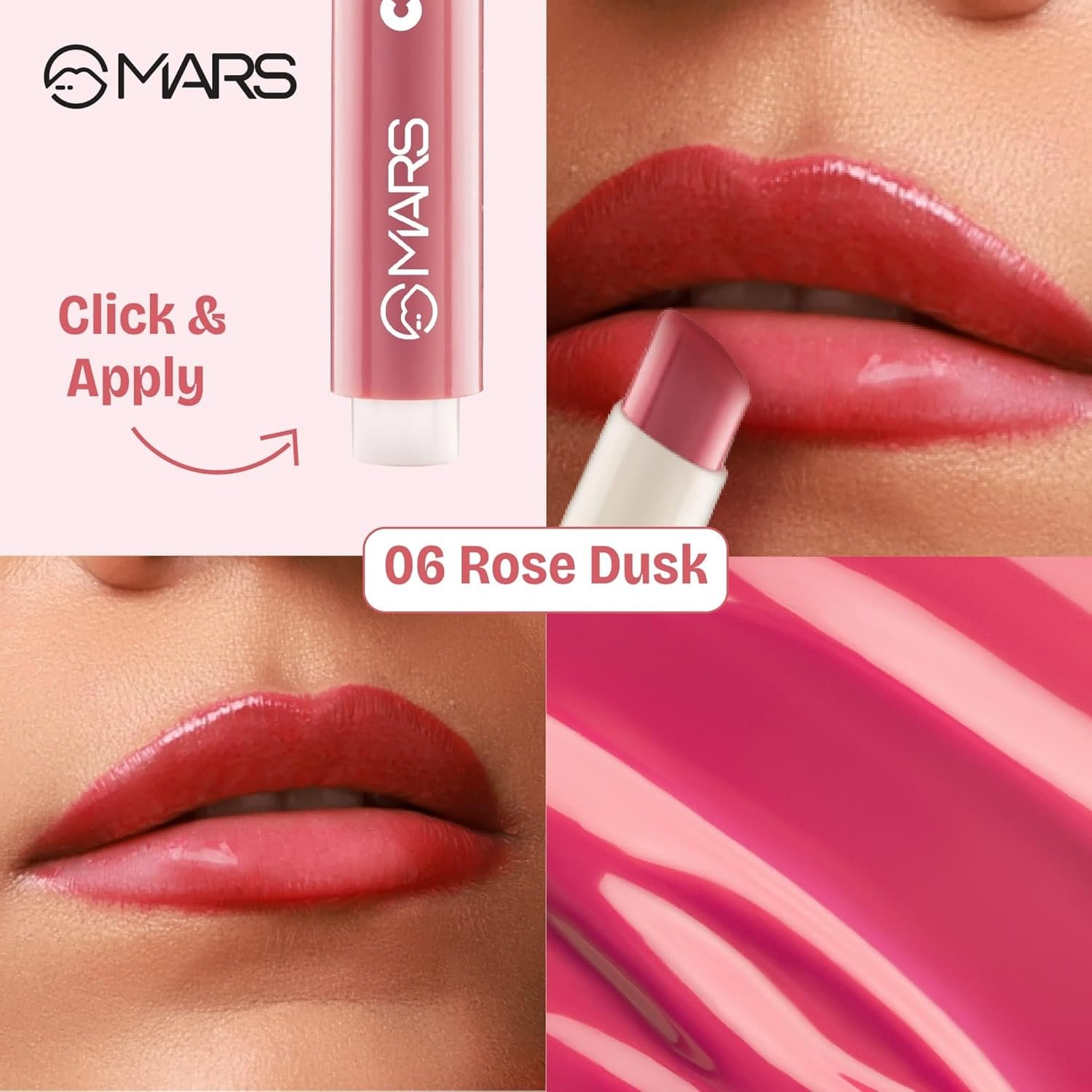 MARS Click Stix Gloss Lip Balm (2.0 gm) (06-ROSE DUSK) | High Pigmented | Ultra-Glossy Finish | Non-Sticky | Hydration | Enriched with Cocoa Butter