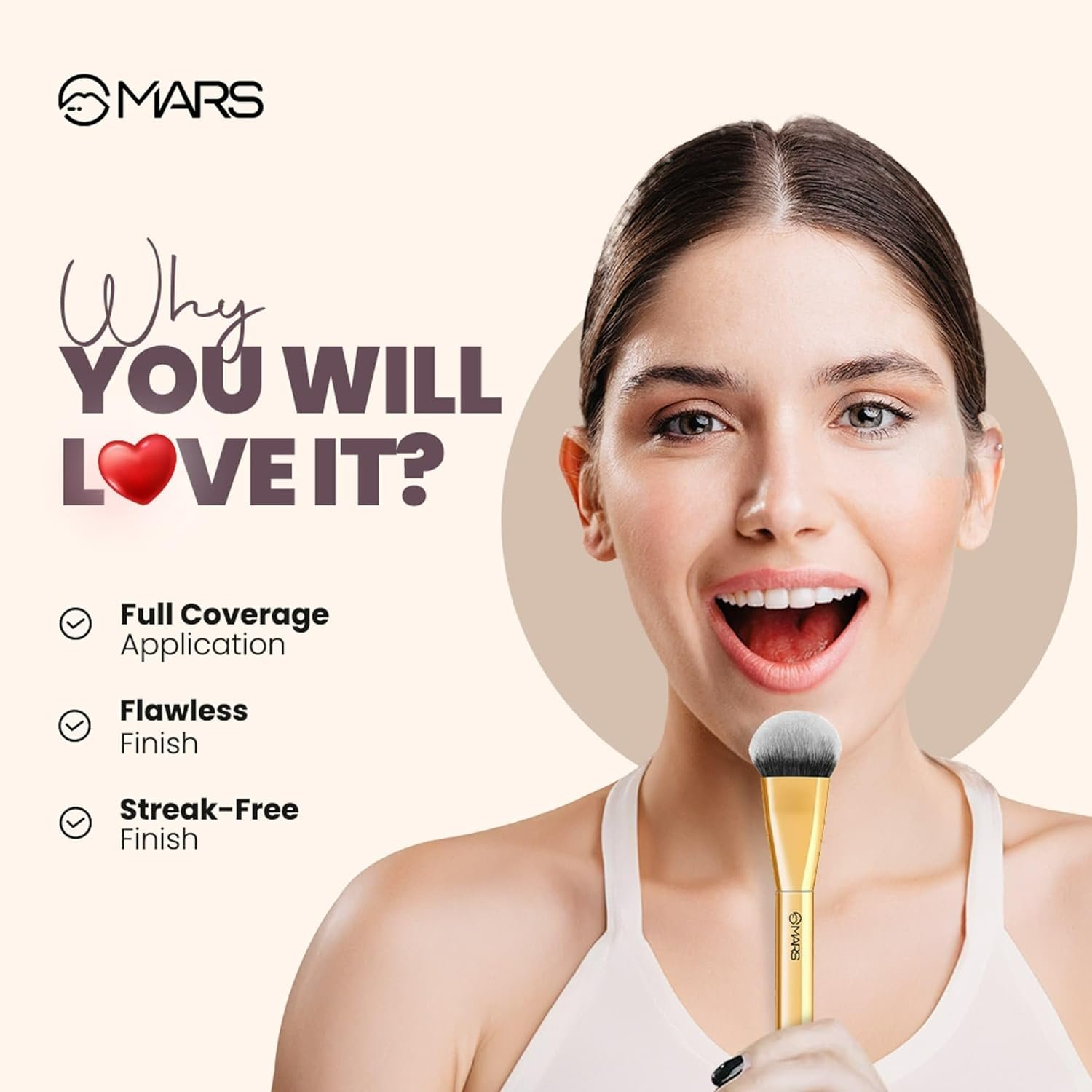 MARS Artist's Arsenal Flat Foundation Brush | Superior Coverage | Flawless Finish | Effortless Application | Soft Synthetic Bristles | Ergonomic Handle | Versatile Function | Luxe packaging (Golden) - Image 2