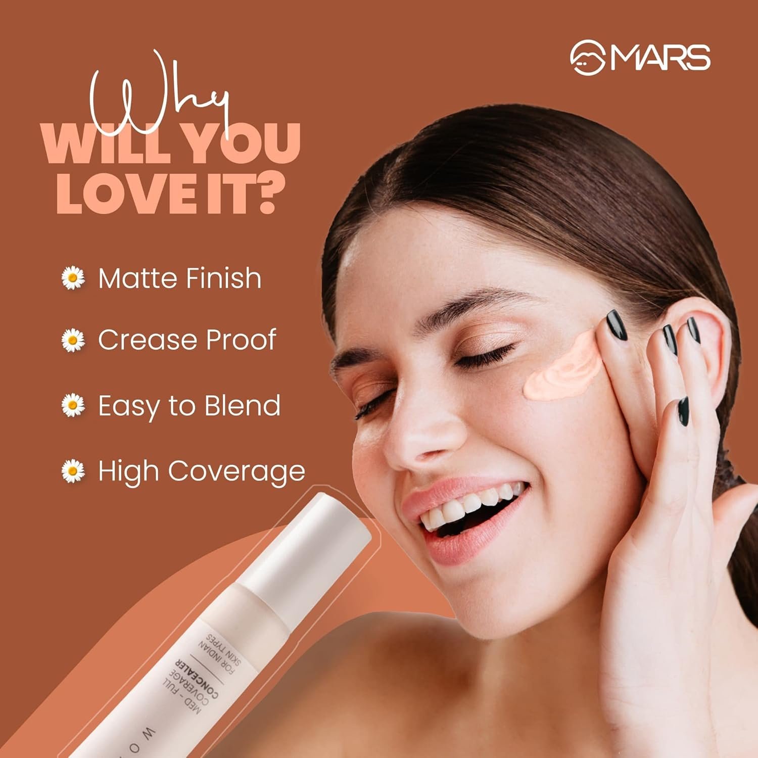 MARS Wonder Cover Liquid Concealer | Creaseproof & Easy to Blend Concealer for Face Makeup (12ml) (SHADE-07)