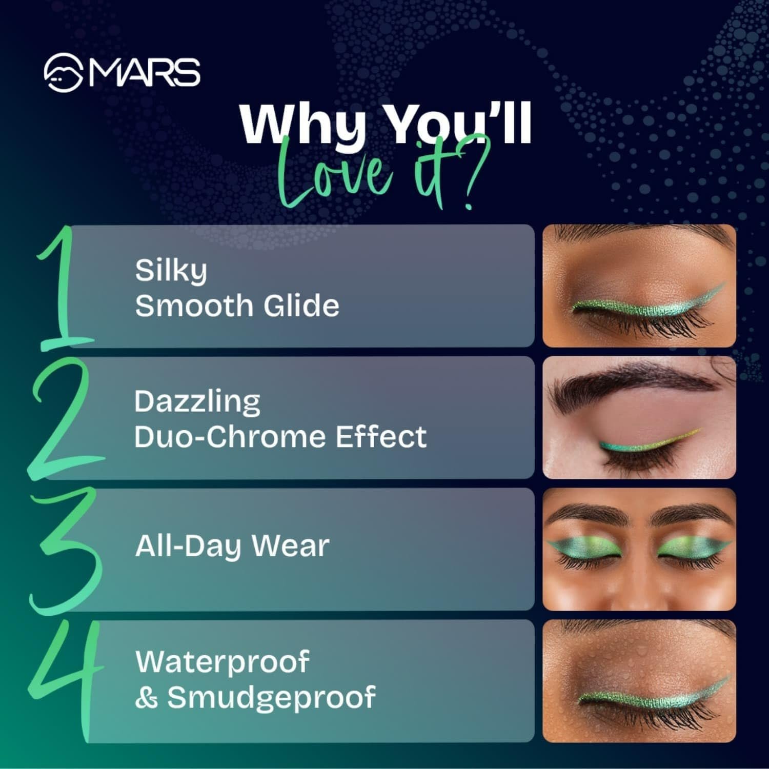 MARS PREMIUM Northern Lights In A Pencil Retractable Eyeliner (0.35gm) (02-ALASKAN AZURE) | Duo-Chrome Shimmer Effect | Long-Lasting | Water Restiant & Smudge-Resistant | Silky Smooth Glide | All Day Wear-SH7711