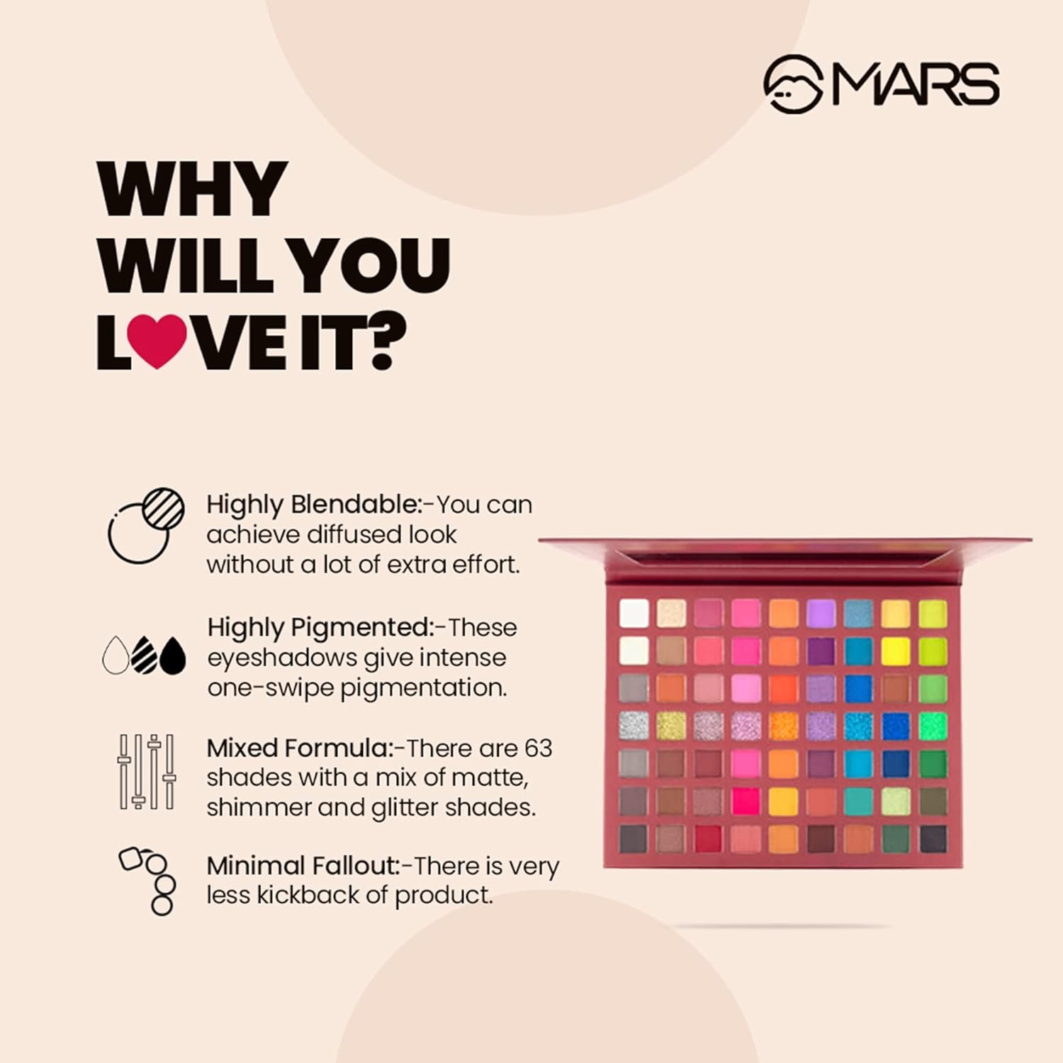 MARS Eyes Can Kill Eyeshadow Palette Powder With 63 Bright Colors (63.0 Gm), Multi, Shimmery Finish 12 Shades Back to Basics Eyeshadow Palette with Free Applicator (14.4 gm) (Shade-01)