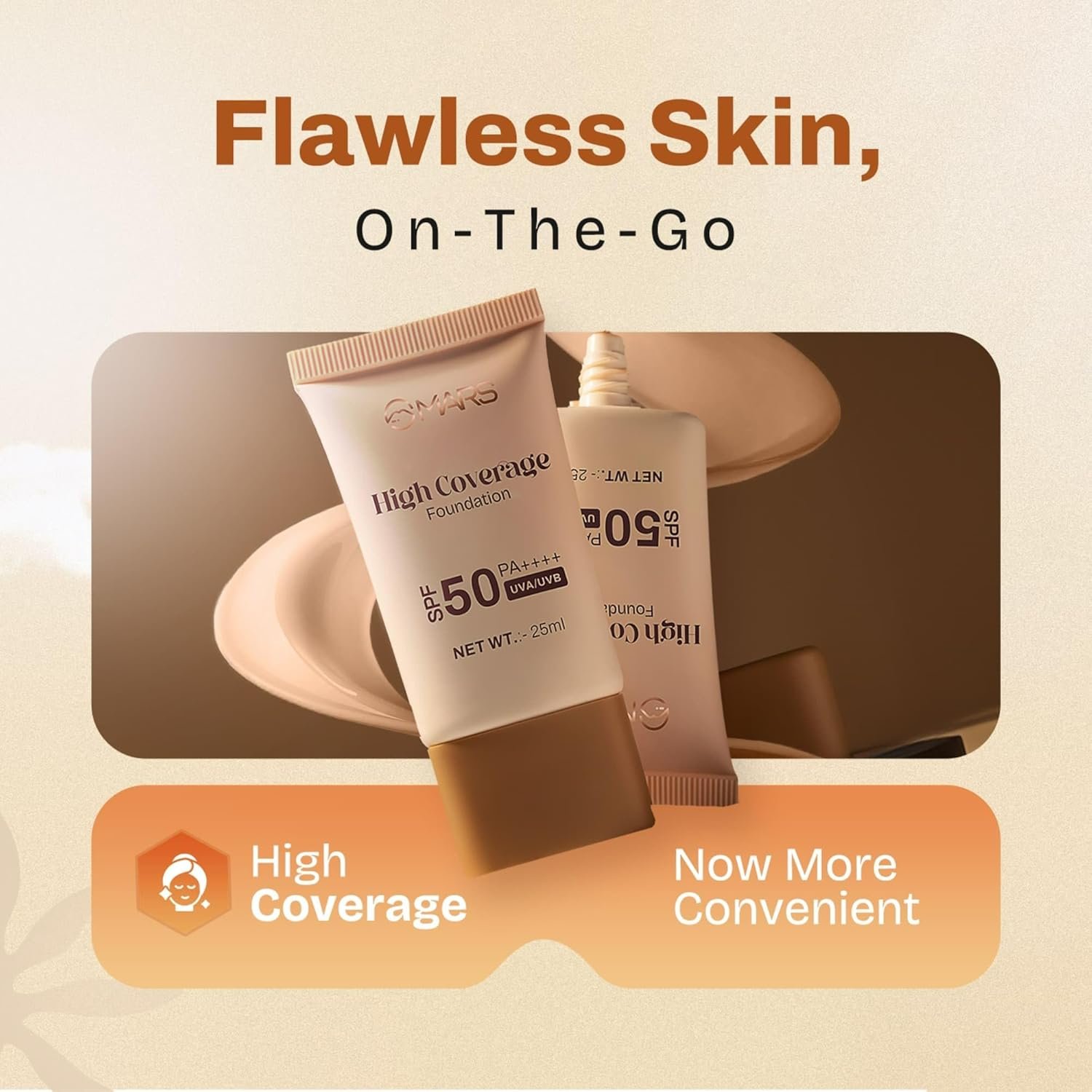 MARS High Coverage Foundation SPF50 PA++++UVA & UVB Protection, Lightweight, Suitable for All Skin Types(03-Natural Beige), 25Ml - Image 4