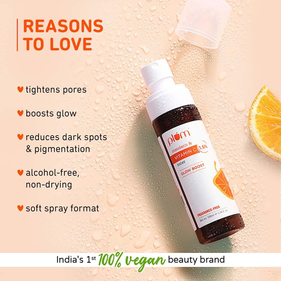 Plum Vitamin C Face Toner for Glowing Skin & Reduce Pigmentation | for Women & Men | with Mandarin & Kakadu | Alcohol Free | for Oily, Combination, Acne Prone, Dry, Normal, Sensitive Skin | 100ml