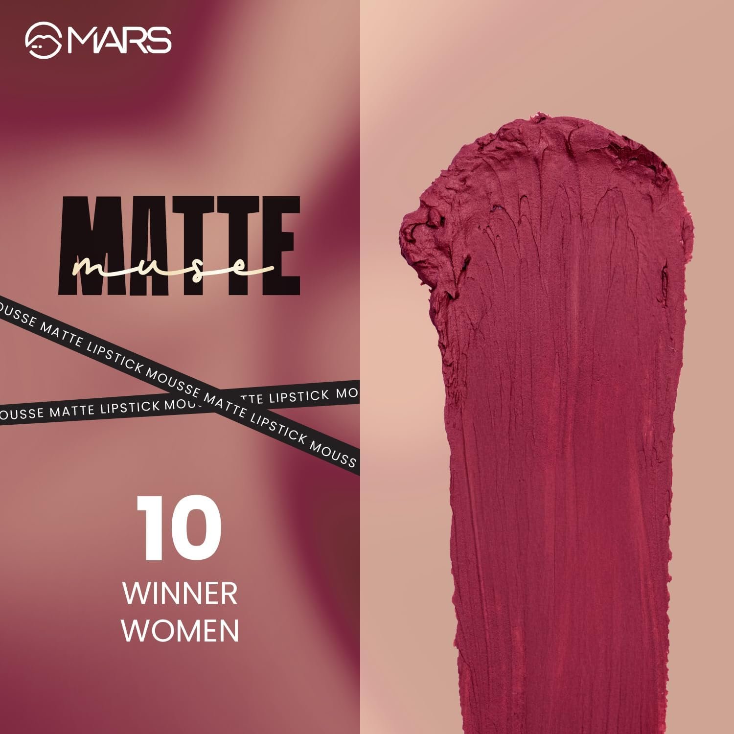 MARS Matte Muse Mousse Lipstick, 3ml, Highly Pigmented, Smooth Texture, Hydrating Formula, Blurry Lips Effect, Doe-Foot Applicator (10-WINNER WOMEN) - Image 3
