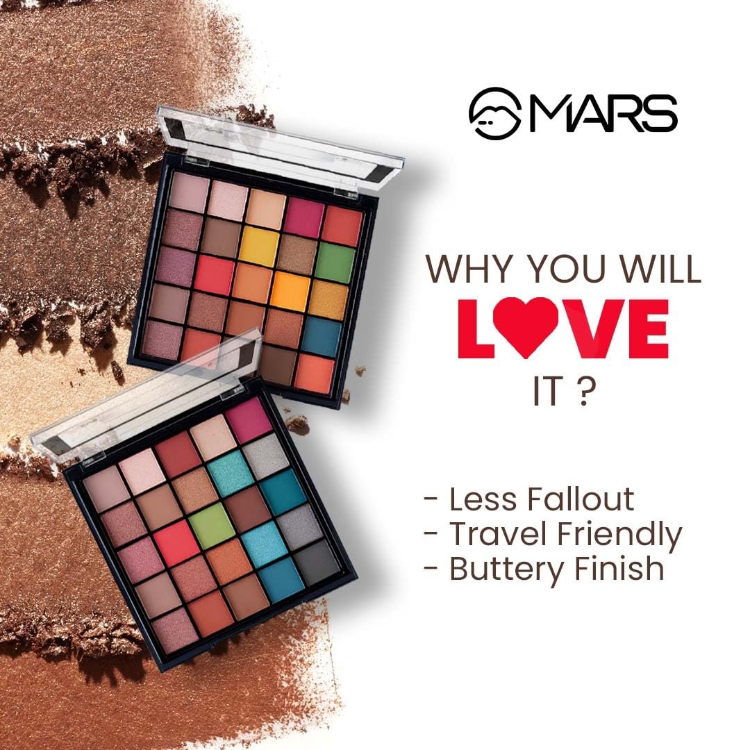 MARS Makeup Kit For Women – 25 Shades Eyeshadow Palete With Blush, Highlighter, Bronzer & 7 Shades Lip Palete With Dual Applicator For Lipstick & Eyeshadow| (40 Gm) (01-Shade)