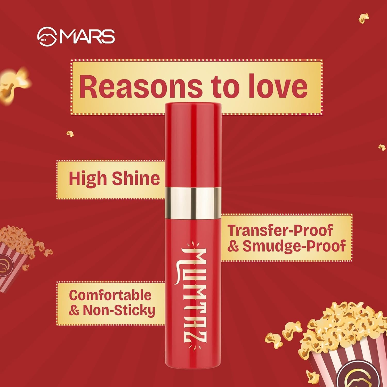 MARS Cinemagic Transfer-Proof Lip Gloss (2.4ml) (02-BEGUM) | Intense High-Shine Color | Upto 12 hr Long-Lasting | Smudge-Proof | Lightweight | Comfortable | Doe-Foot Easy Applicator