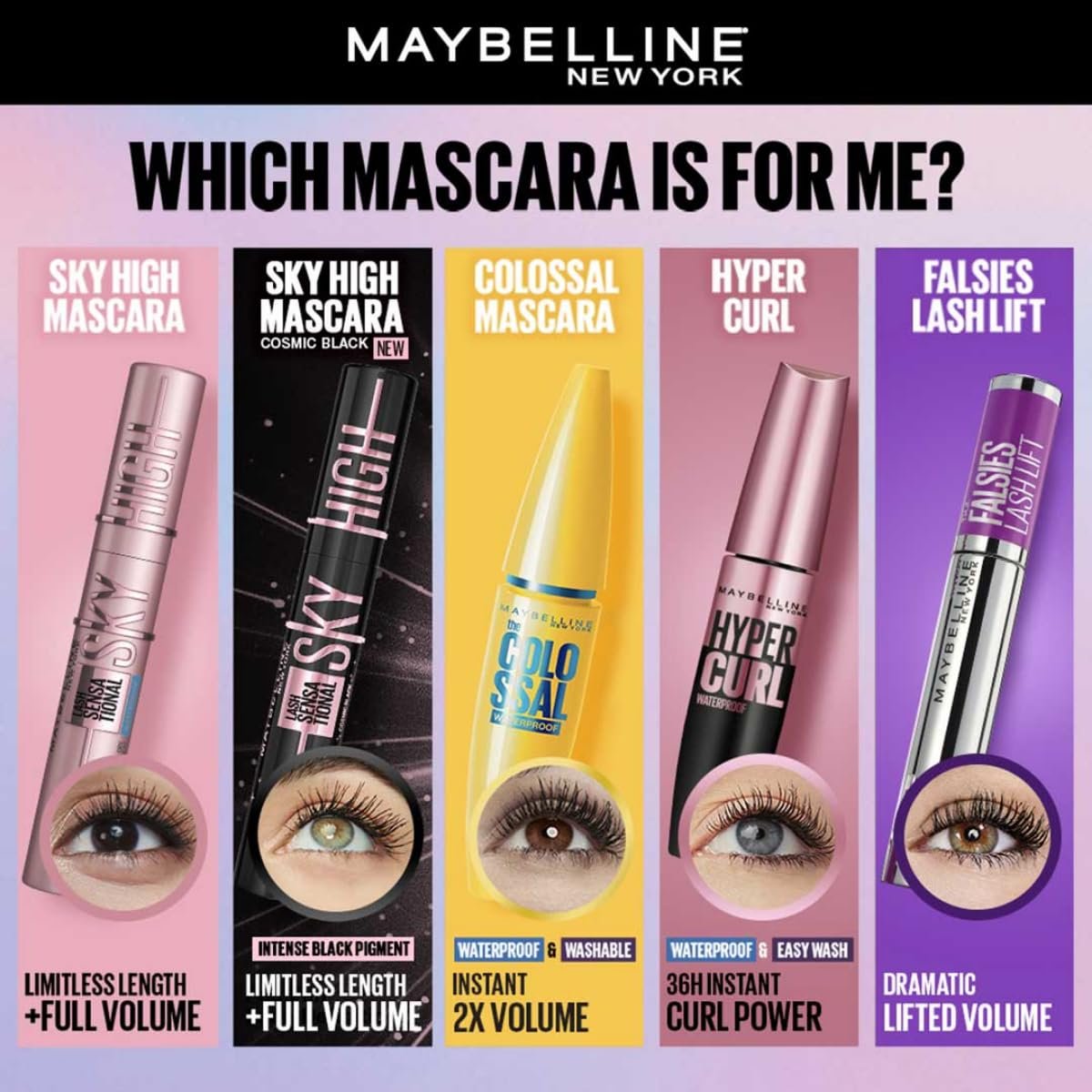 Maybelline New York Lash Sensational Sky High Mascara, Very Black, Lengthening and Volumizing Mascara With Bamboo Extract & Fibres, Ophthalmologist tested and Waterproof | 6ml - Image 5