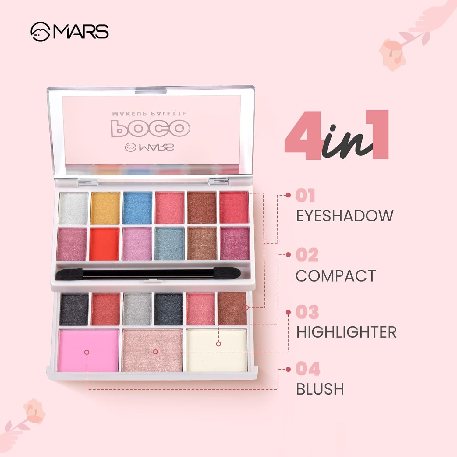 MARS Poco Face Makeup and eyeshadow Palette with Slider Case | Free Applicator | Long Wearing | Highly Pigmented and Easy to Blend | 21 Shades (20g) (01-Multicolor)