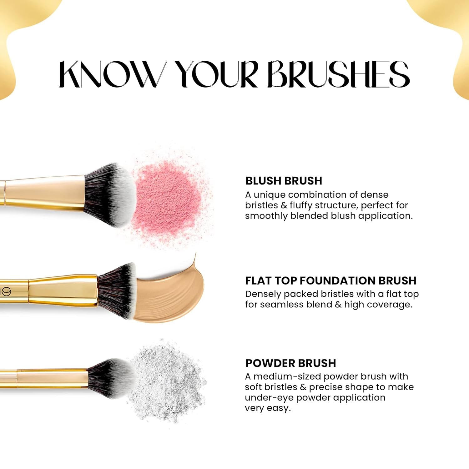 MARS Artist's Arsenal Makeup Brush Set for Professional Makeup | Eyeshadow Blending Brushes (3pcs) | Foundation, Blush, Powder and Foundation Brush (1pcs each) - Image 4