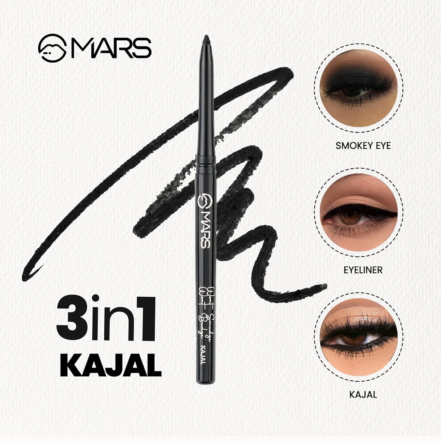 MARS won't Smudge Long Lasting Waterproof Super Black Kajal (Jet Black, 0.35 g) - Image 3