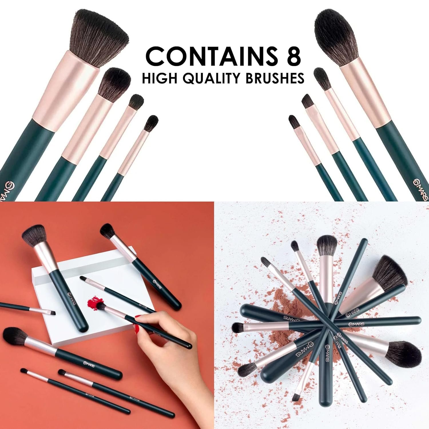 MARS Tools of Titan Brush Set with Holder | 8-Piece Makeup Brush Set | Long-Lasting Makeup Brushes | Brushes for Beginners| Blending, Eyeshadow, Contouring | For Flawless Glam Look