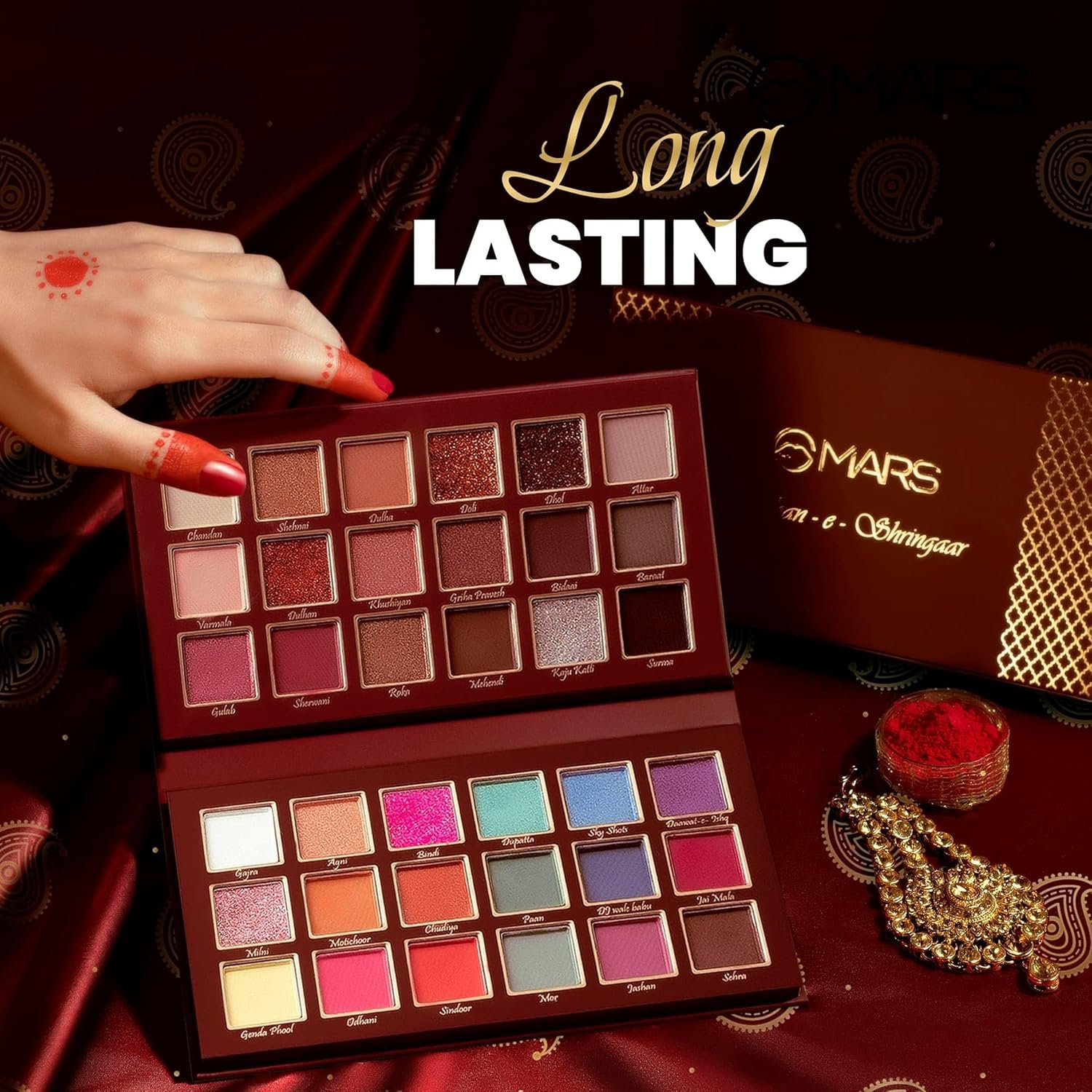 MARS Jashn-e-Shringaar 36 Color Eyeshadow Palette | Matte, Shimmer & Glitter Shades | Highly Pigmented Party Palette (36.0 gm) (Multicolor) - Image 3
