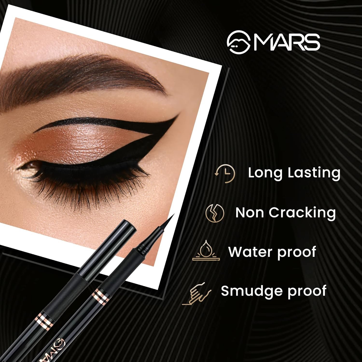 MARS Smudge Proof Liquid Pen Eyeliner with Ultra Fine Tip | Matte Finish & Waterproof (1.5g) (Jet Black)