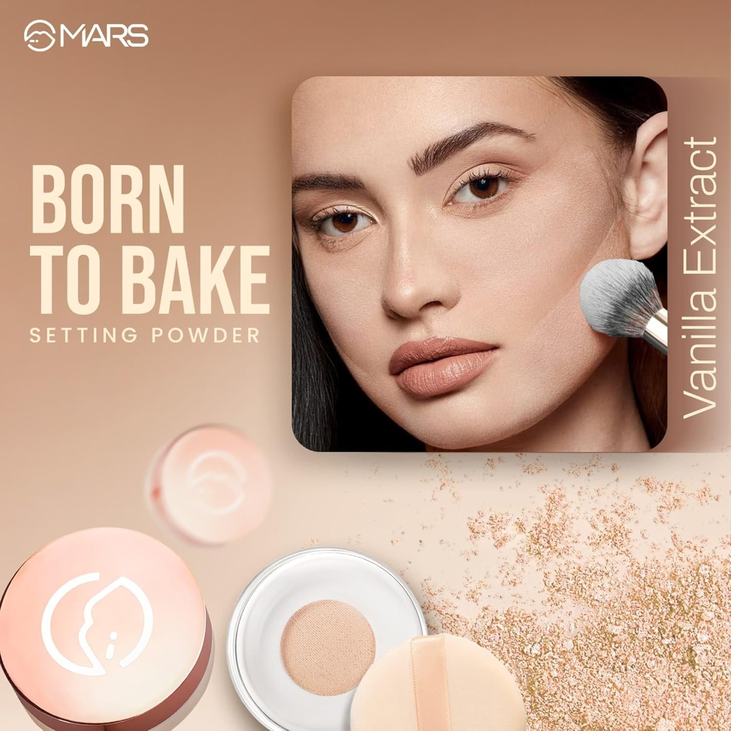 MARS Born To Bake Setting Loose Powder For Oil Control Matte Finish (8.0gm) (VANILLA EXTRACT) | Ultra-Fine & Weightless | Long-Lasting | Crease Proof | Blurs Pores & Smooths Fine Lines - Image 3